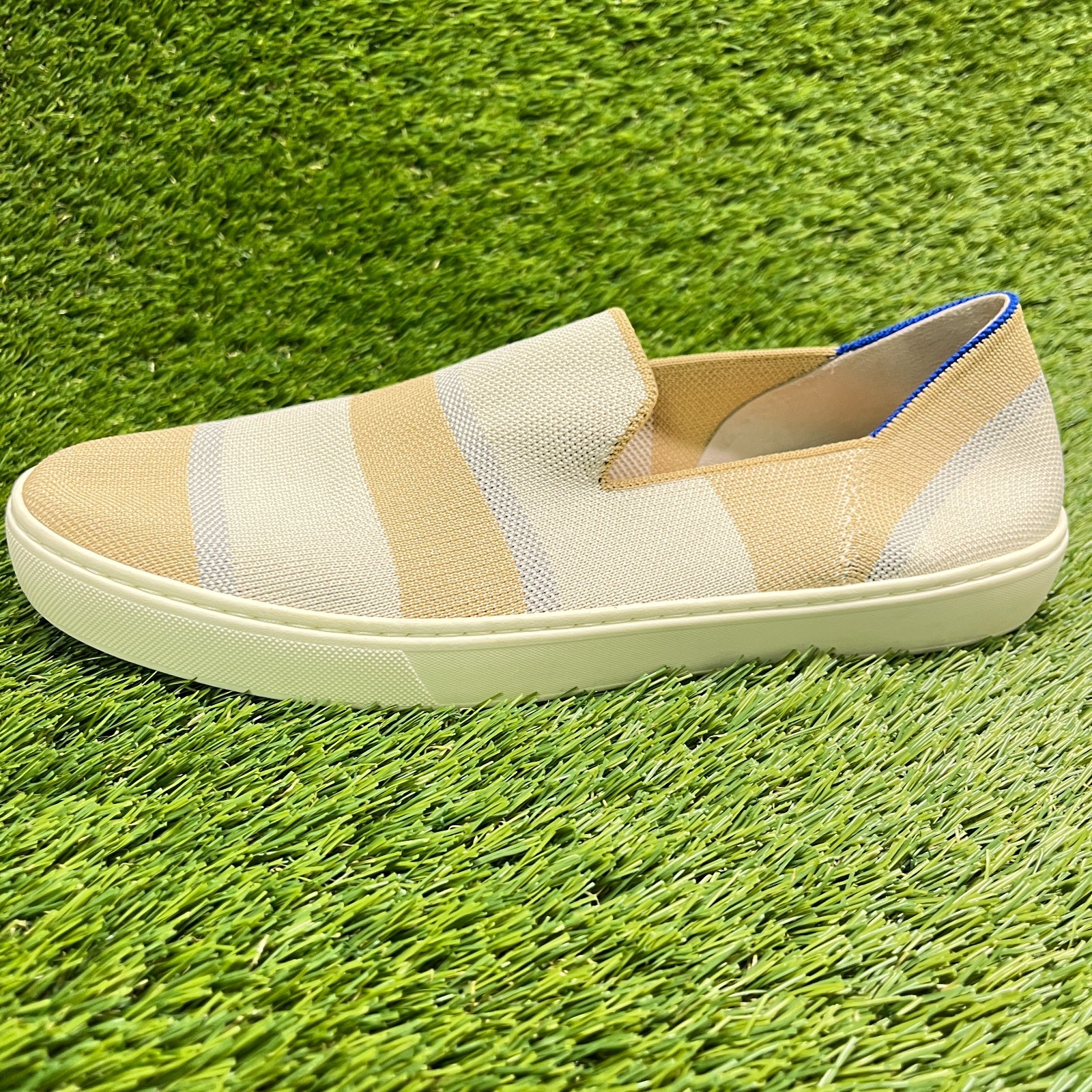 Rothy’s The Original Birch Stripe Womens Size 11 Beige Casual Slip-On Shoes