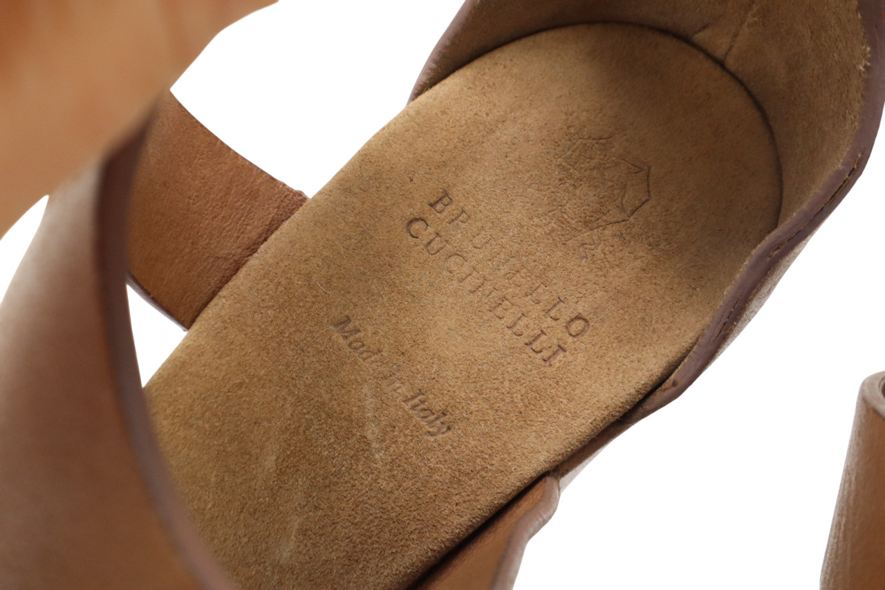 Brunello Cucinelli Shoes Womens Eu 39 Leather Wedge Sandals Beige