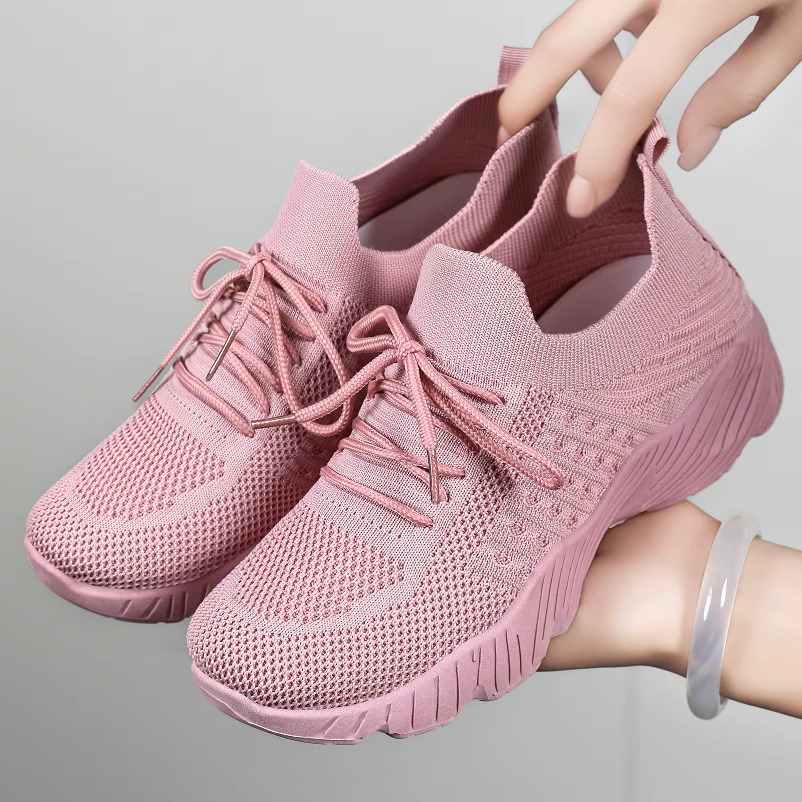 Women’s Breathable Knit Sneakers Slip On Comfort Walking Shoes Thick Sole