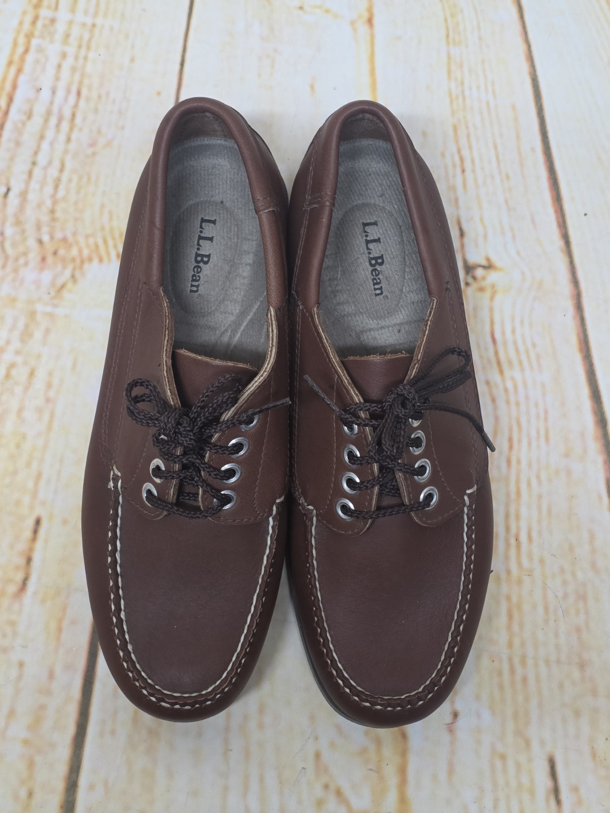 L.L. Bean Womens Blucher Moc Shoes Sz 8.5 M Brown Leather Moccasins Lace Up