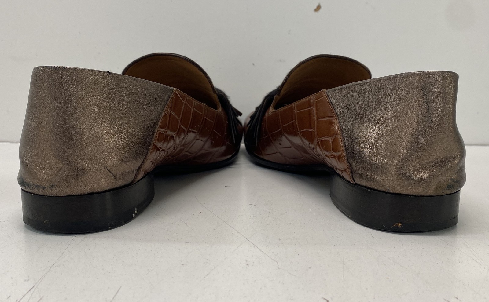 Fratelli Rossetti Brown Croc Embossed Pony Hair Kiltie Loafers Italy Size 40.5
