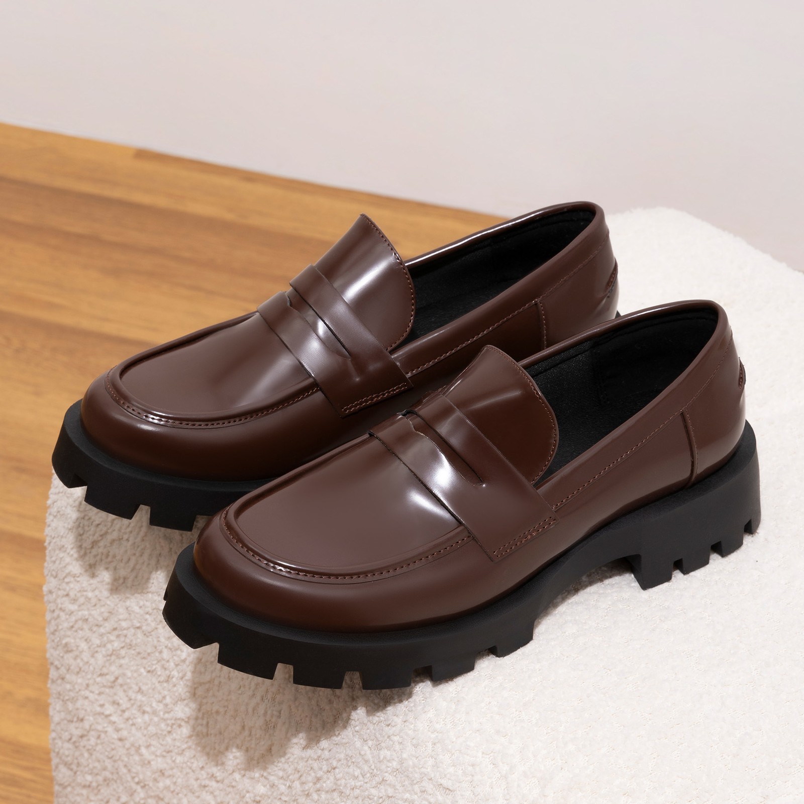 Women Platform Chunky Heel Penny Loafers Office Work Comfort Loafer Shoes