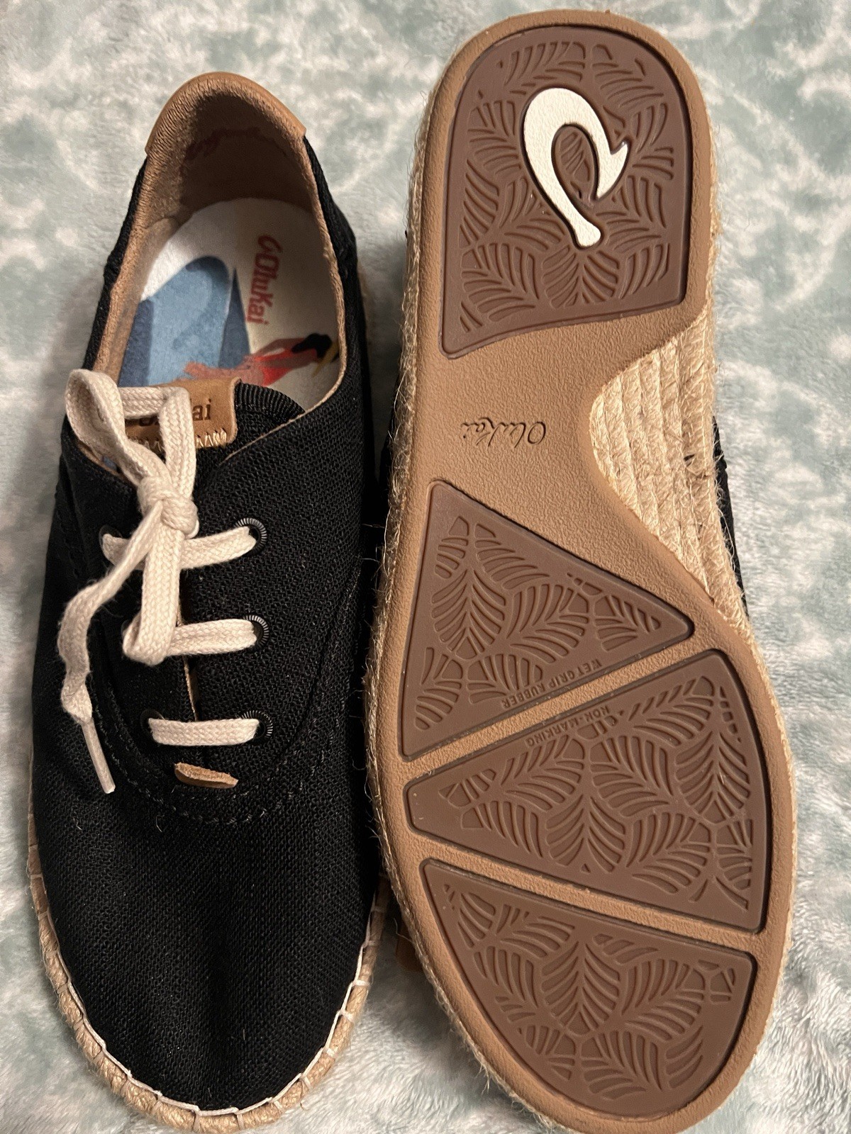 BRAND NEW OluKai Kaula Paa Li Linen Espadrille Black W Size 7.5