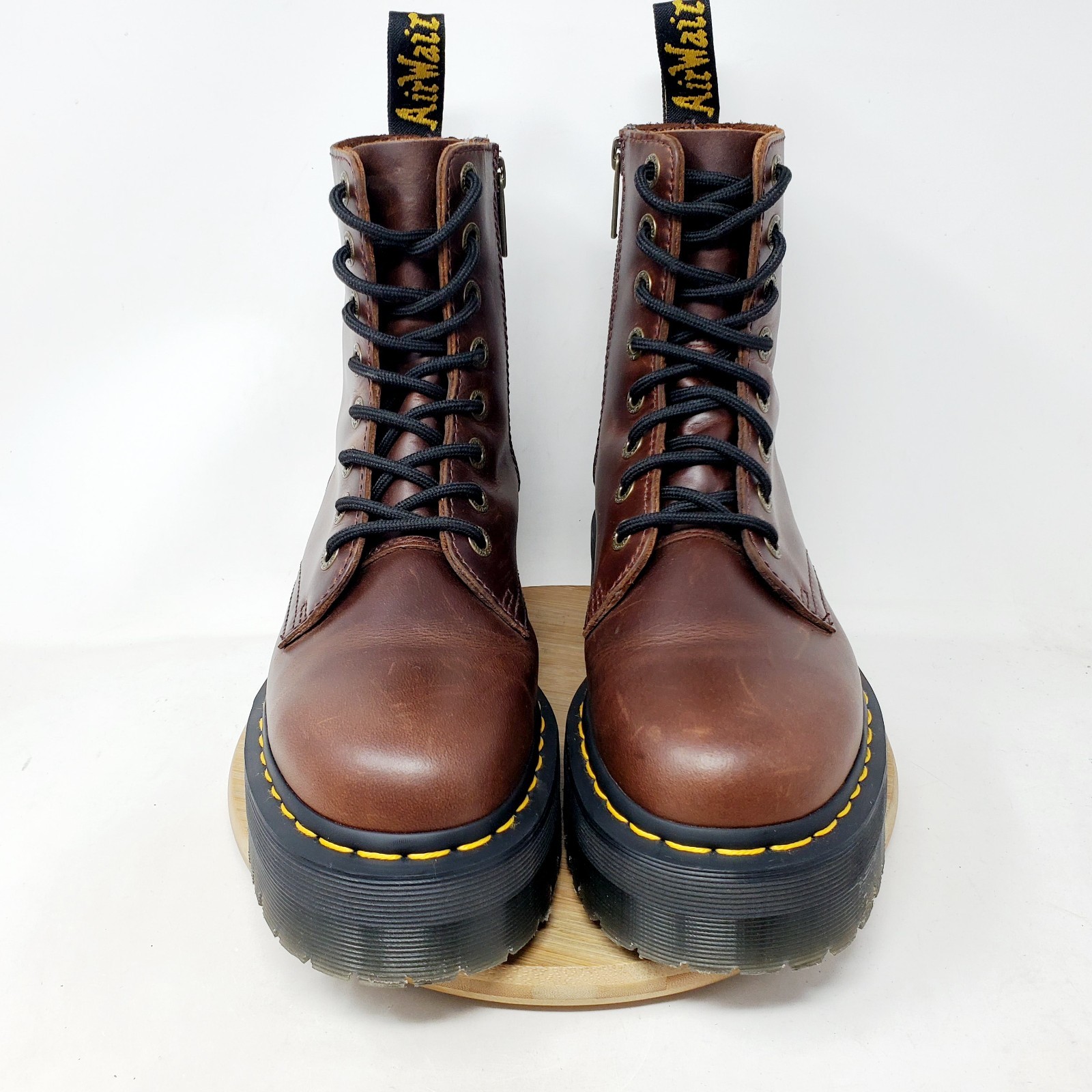 Dr Martens Jadon Platform Boots Womens 8 Brown Leather Chunky 8 Eye Shoes