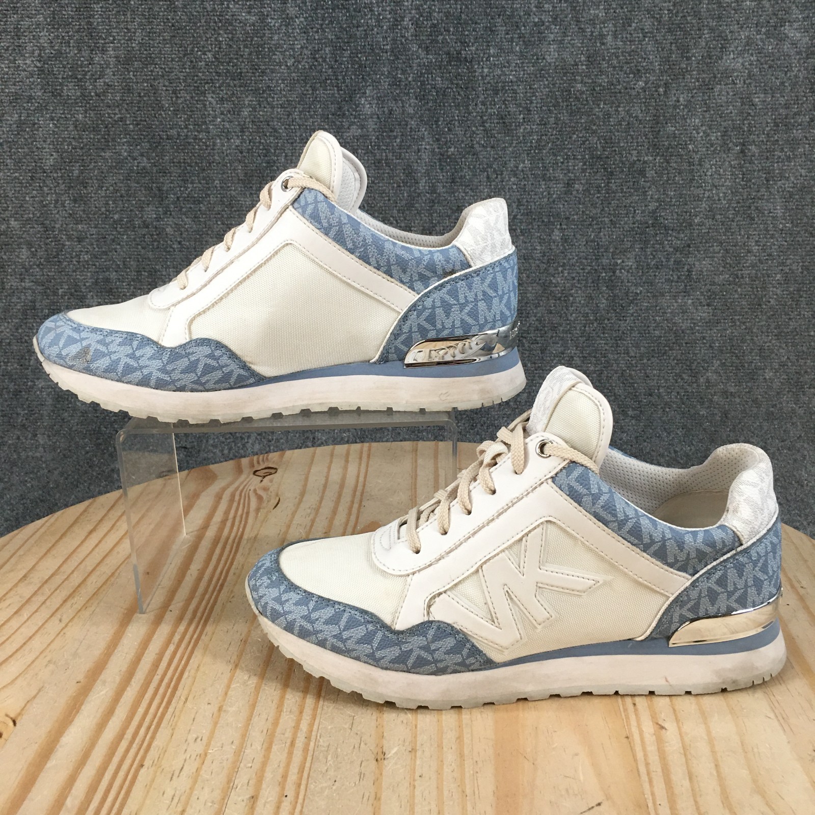 Michael Kors Maddy Shoes Womens 9 M Lace Up Trainer Sneakers Blue White Low Top