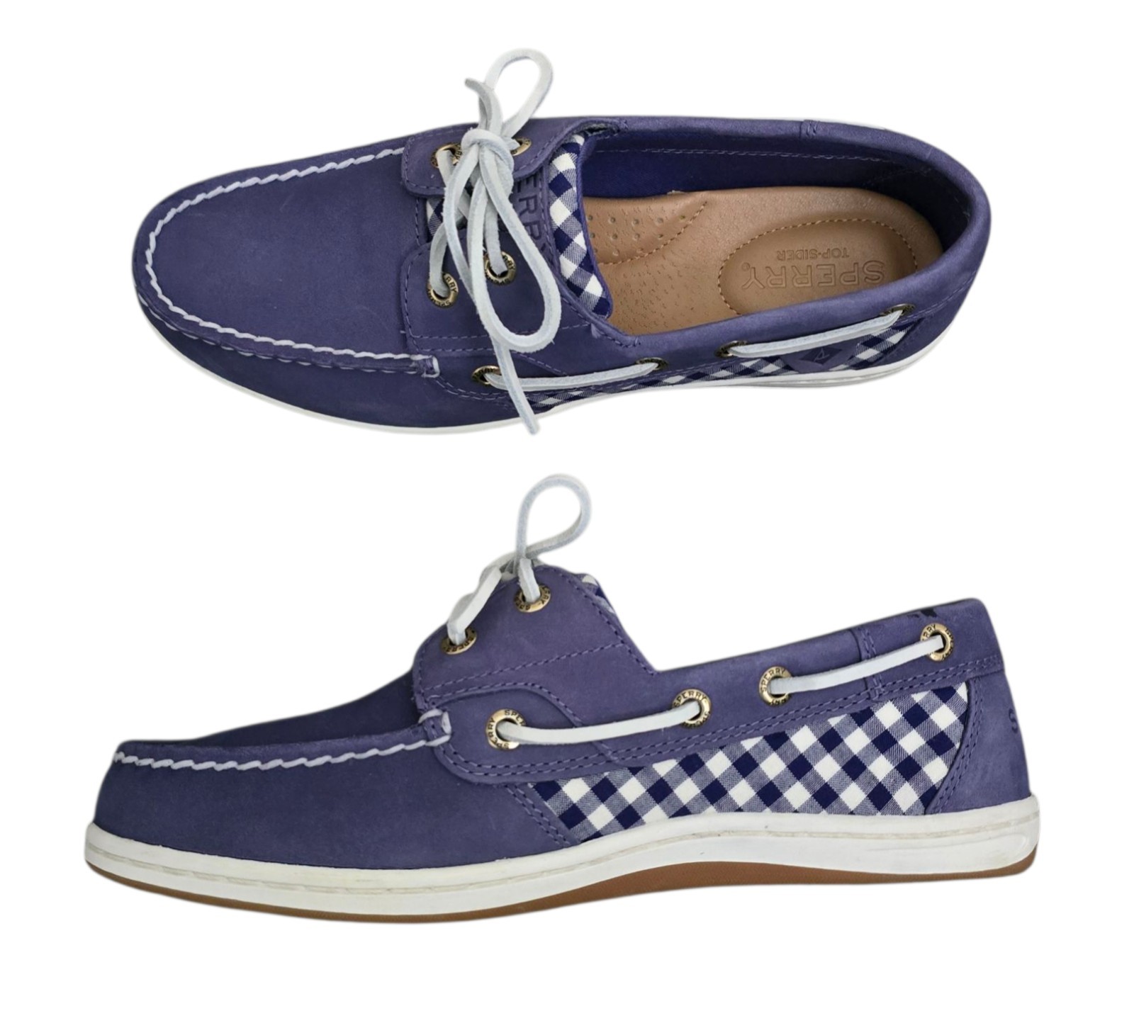 Sperry Koifish Gingham Womens 2 Eye Boat Shoes Size 6.5 W Purple New READ
