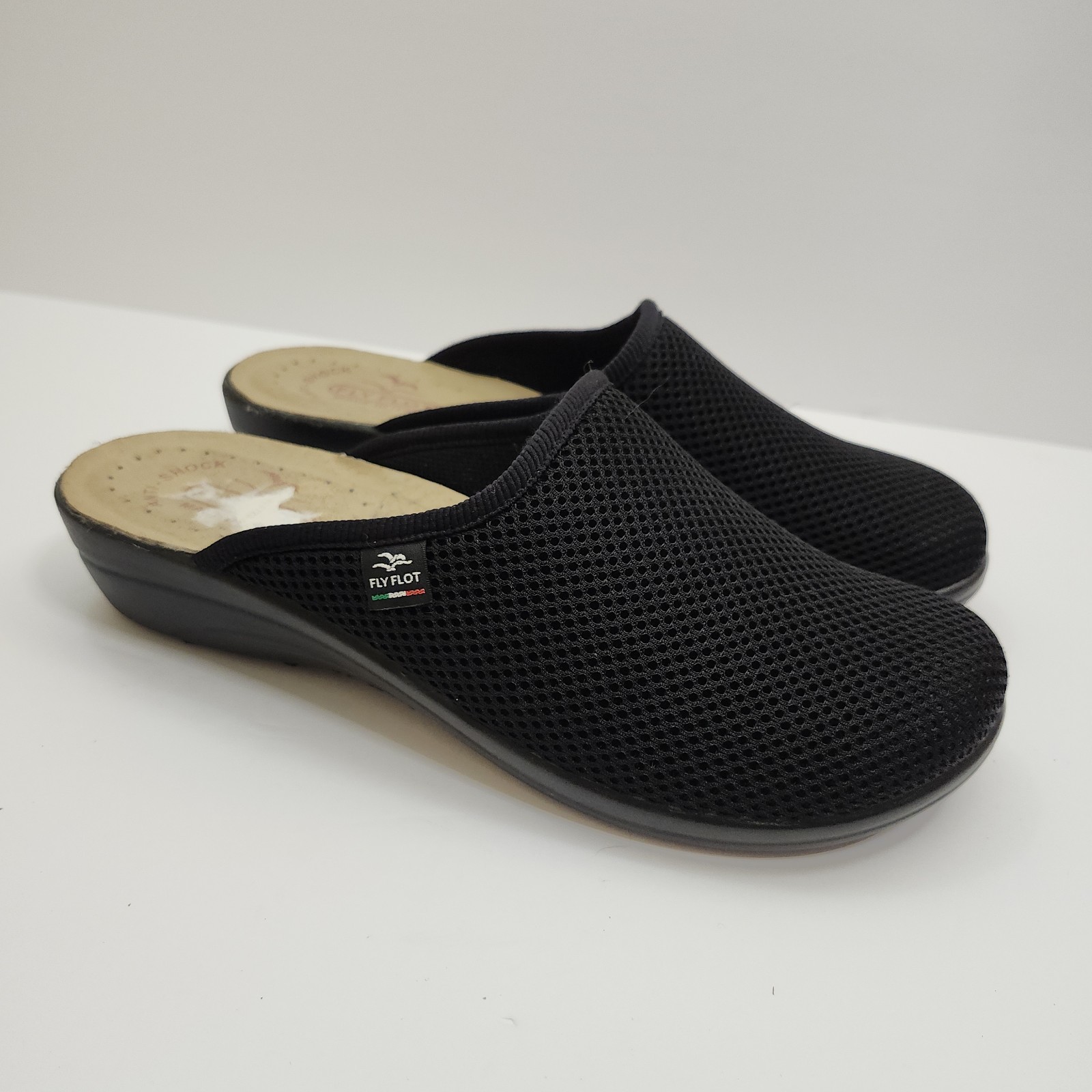 FLY FLOT NERO Mesh Cloth Black Slip On Mule/Slipper Womens 8US/39EU Italy Made