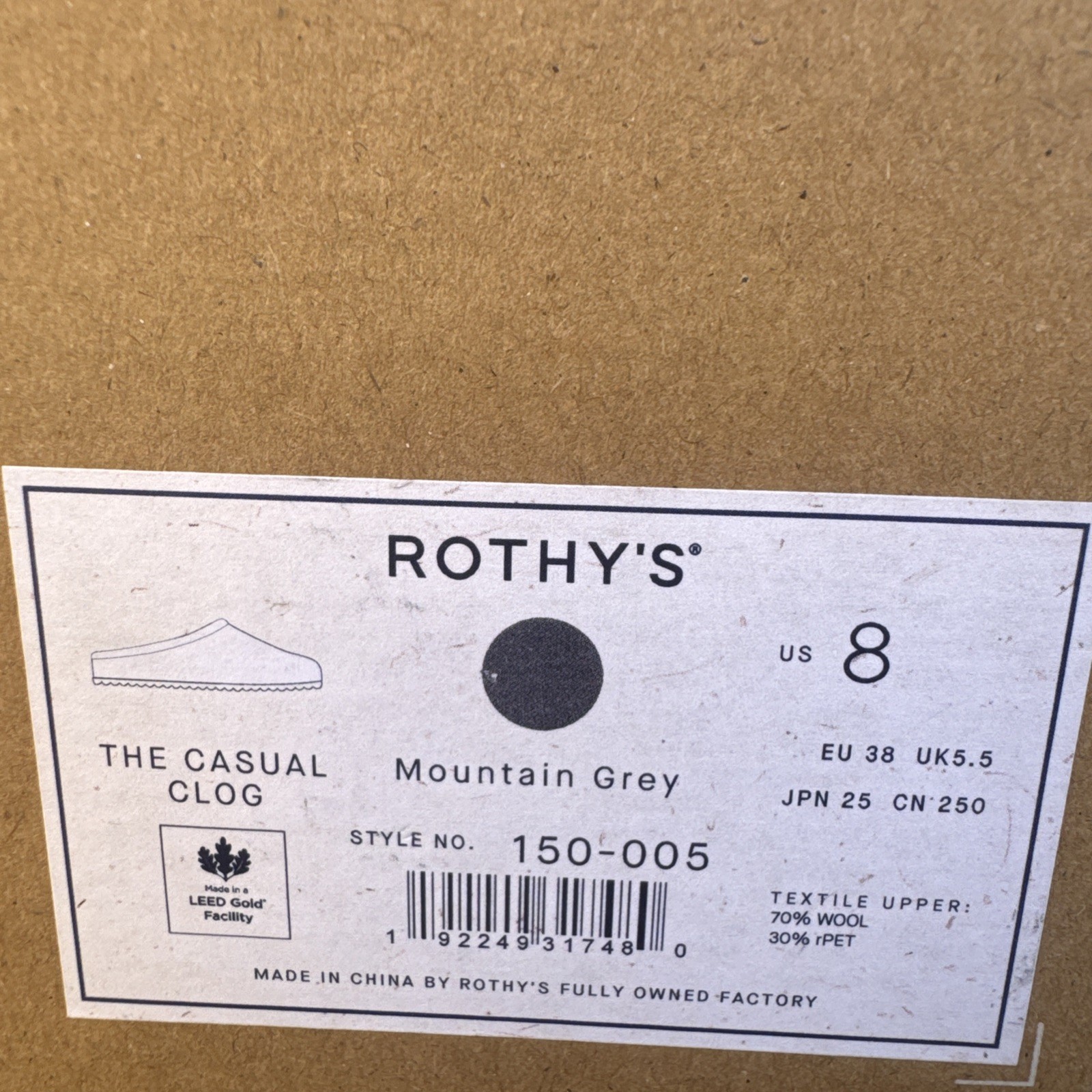 Rothy’s The Casual Clog Women’s Size 8 Mountain Grey 150-005