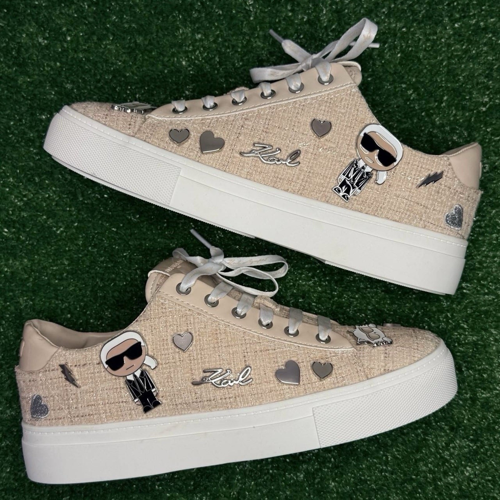 Karl Lagerfeld Cate Pins Sneakers K24 Women 8 White NWOB