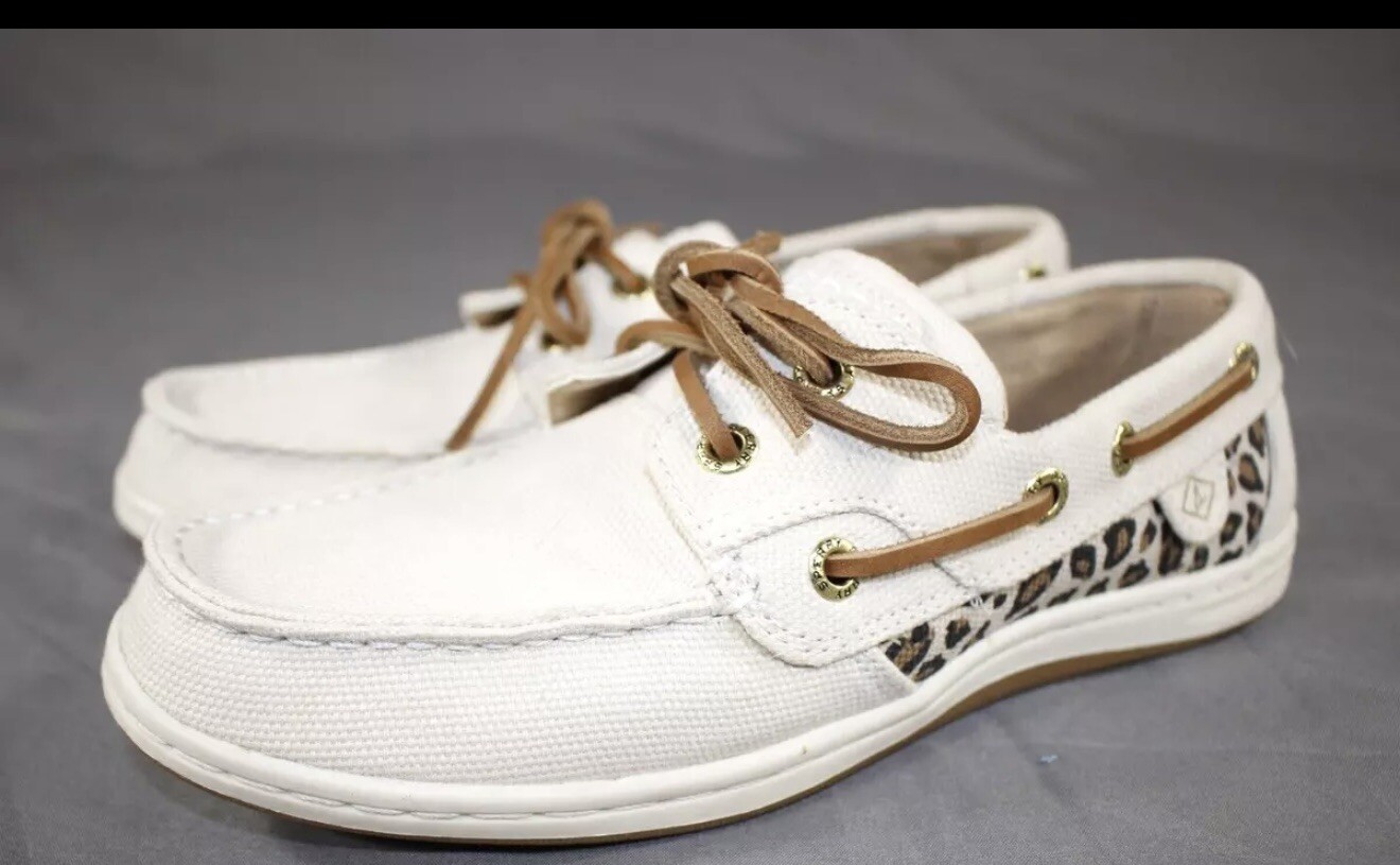 Sperry Top Sider Koifish Canvas Boat Shoes Cheetah Natural Women’s 8.5 New