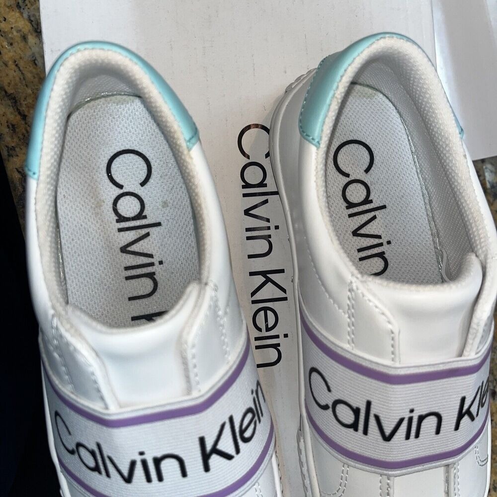 Calvin Klein Womens Clairen White Purple Casual and Fashion Sneakers Size 6.5M