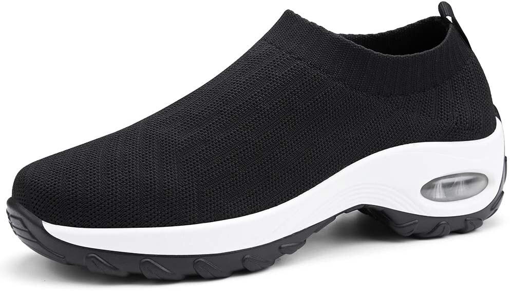 Aokelato Womens Walking Shoes Slip on Mesh Air Cushion Wedge Black Size 9