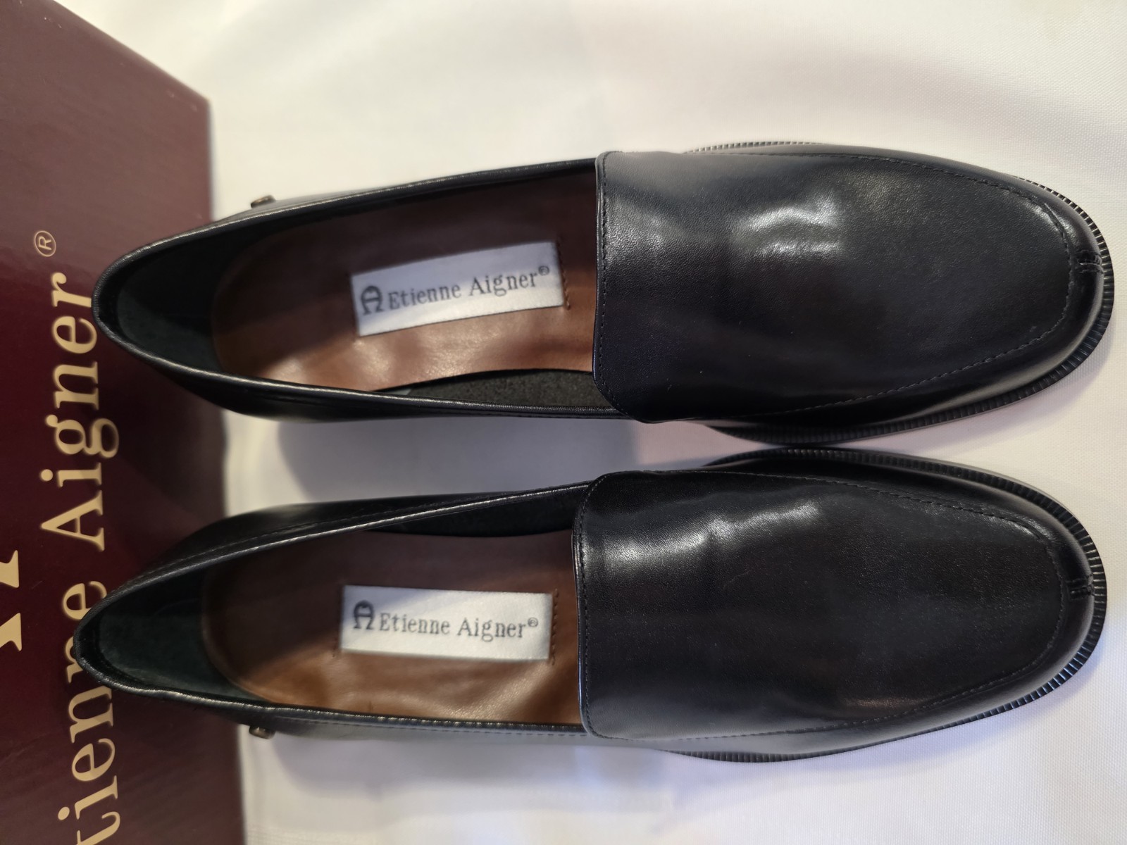 Vtg 90s Etienne Aigner Townsend Black Leather Block Heel Loafer 6 New With Box