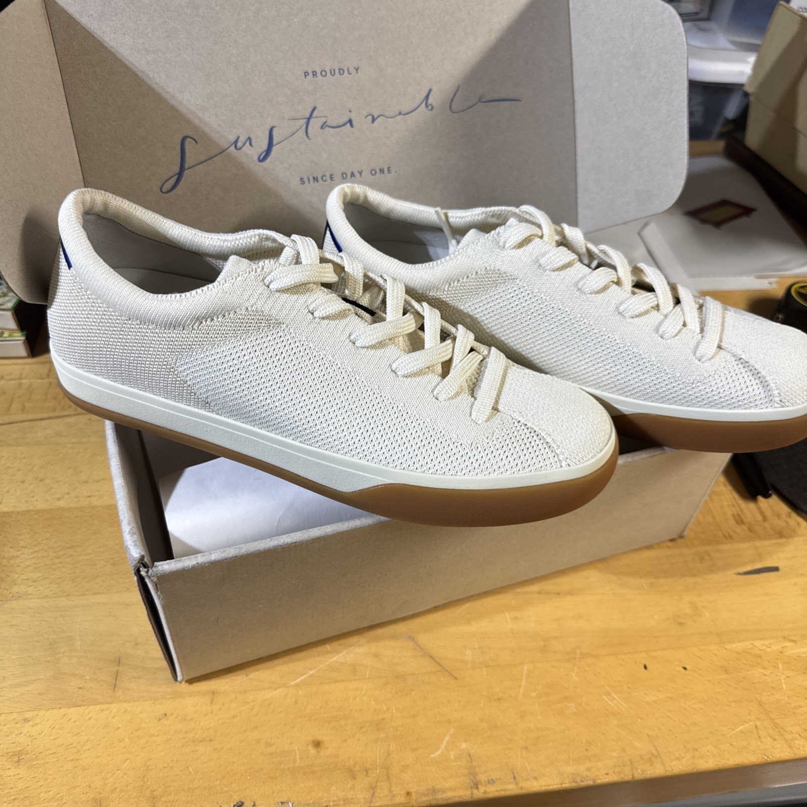 Rothy’s The Lace Up Sneaker Blonde Womens Size 8 Cream Beige Comfort Shoes