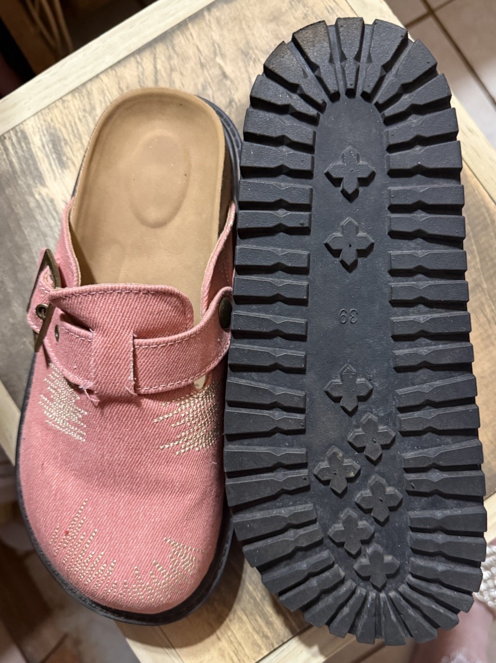 Women’s Pink Canvas Clog Mule Comfort Buckle Strap Rubber Sole EU 39 US 8.5