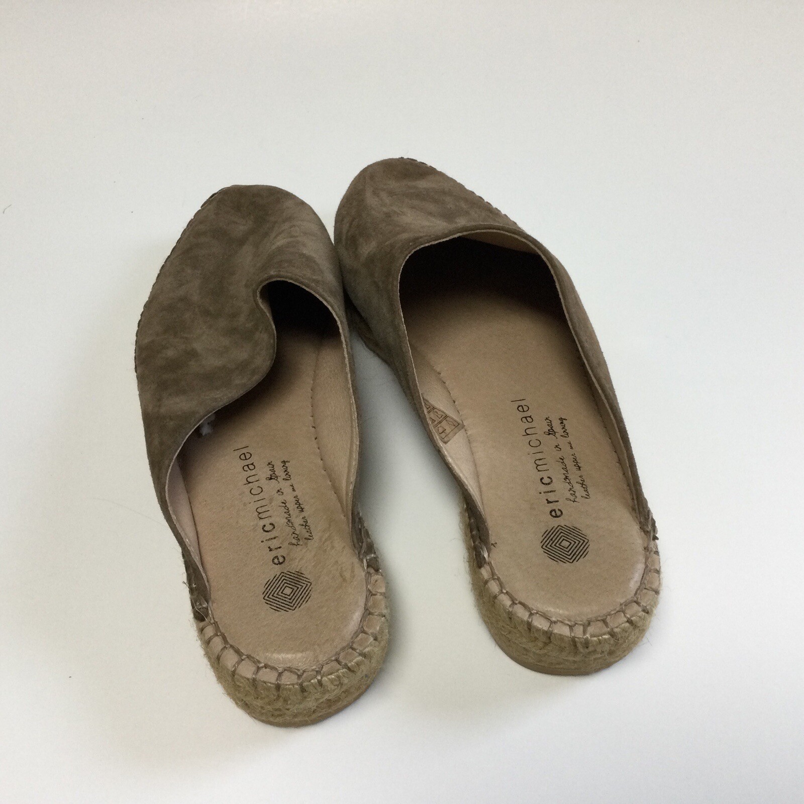 Eric Michael Espadrille Woman Suede Slip On Mule Shoe Size 40 US 9 Mauve Beige