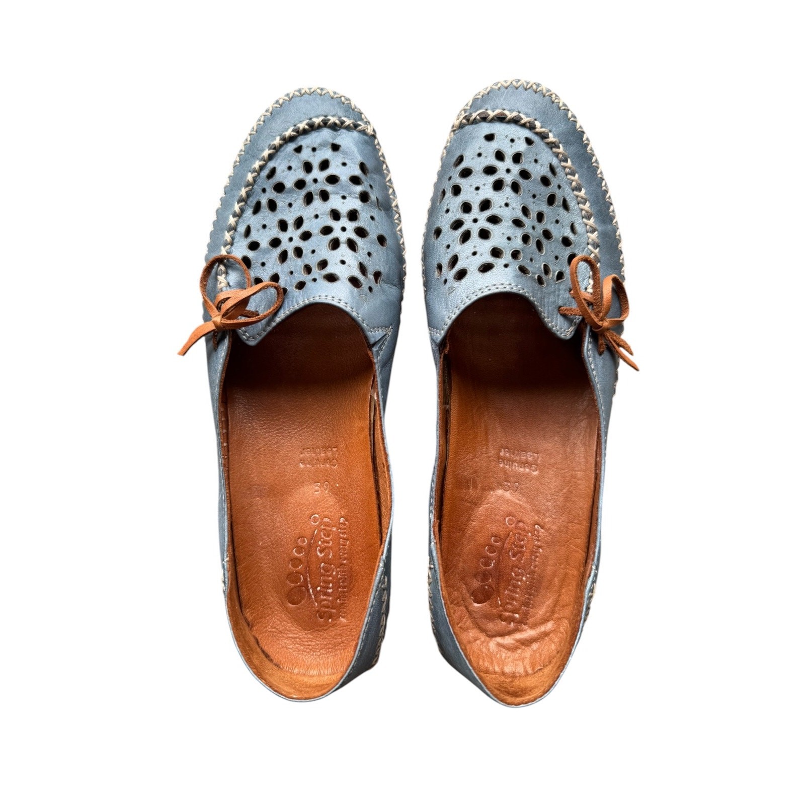Spring Step Sideways Blue Leather Laser Cut Loafers Flats Women’s Size 8