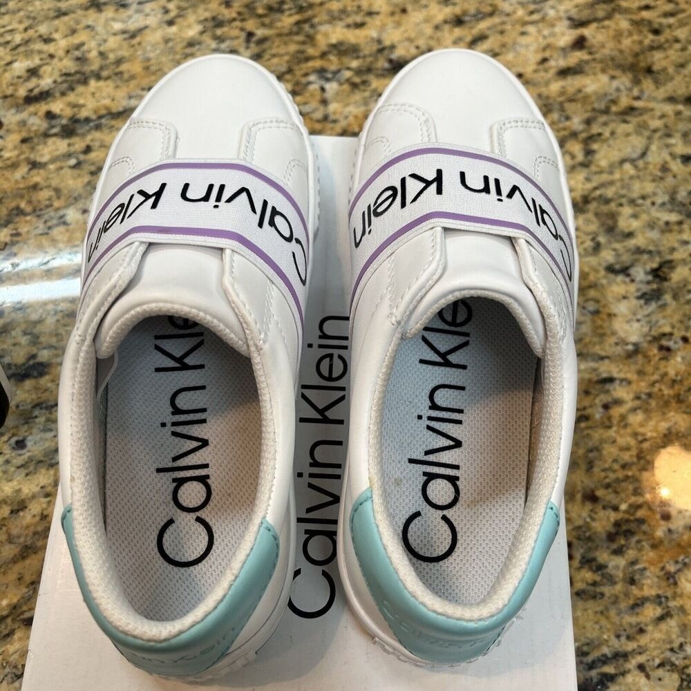 Calvin Klein Womens Clairen White Purple Casual and Fashion Sneakers Size 6.5M