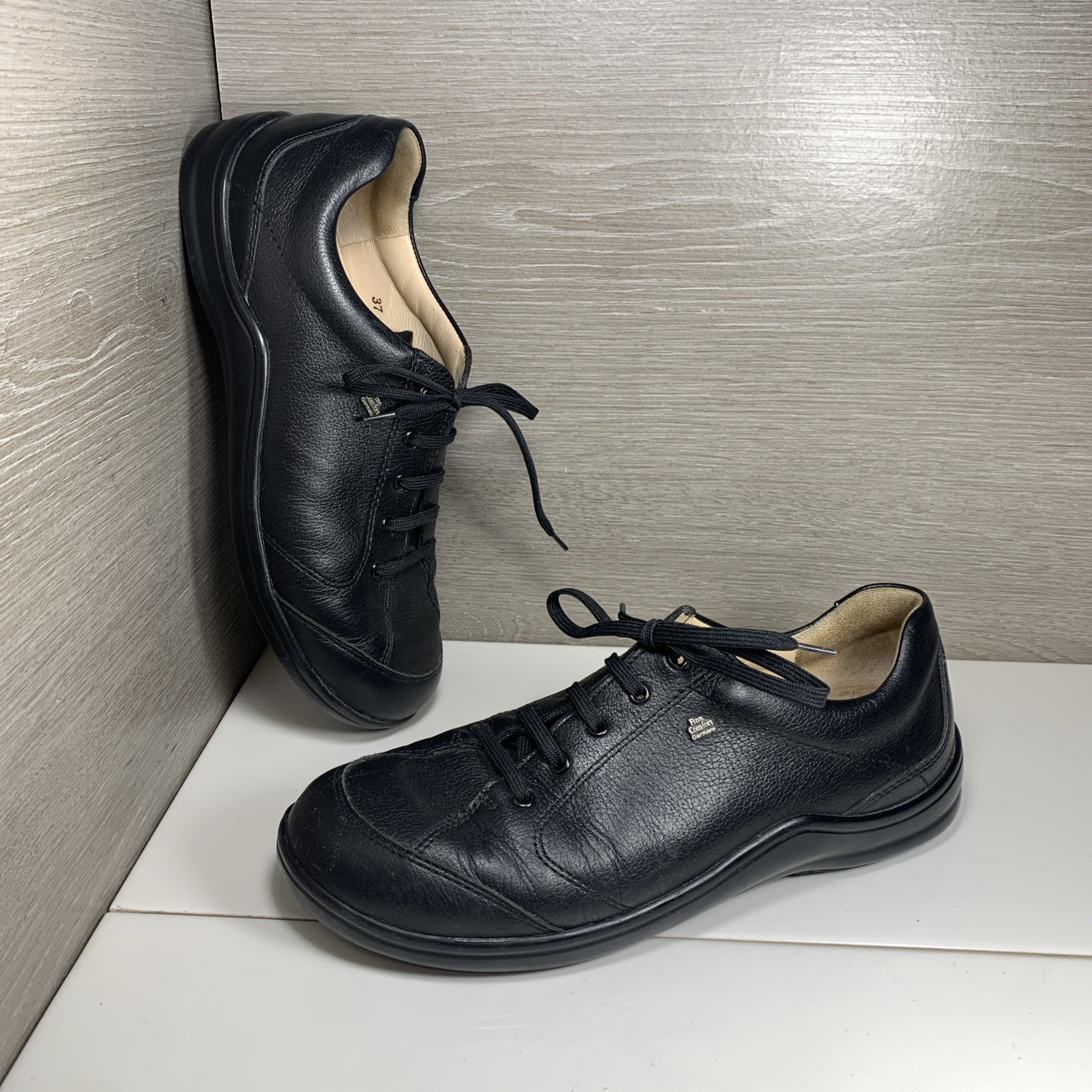 Finn Comfort Lexington Germany Black Nubuck Leather Lace Up Sz 37 US 6.5-7