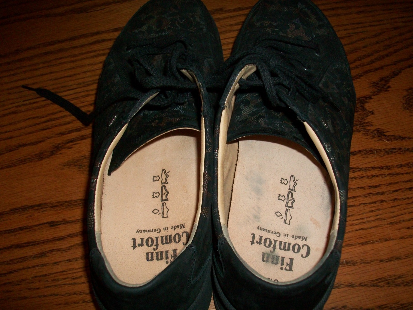 Finn Comfort shoes womens 8.5 leather & cloth black lace up floral pattern NICE