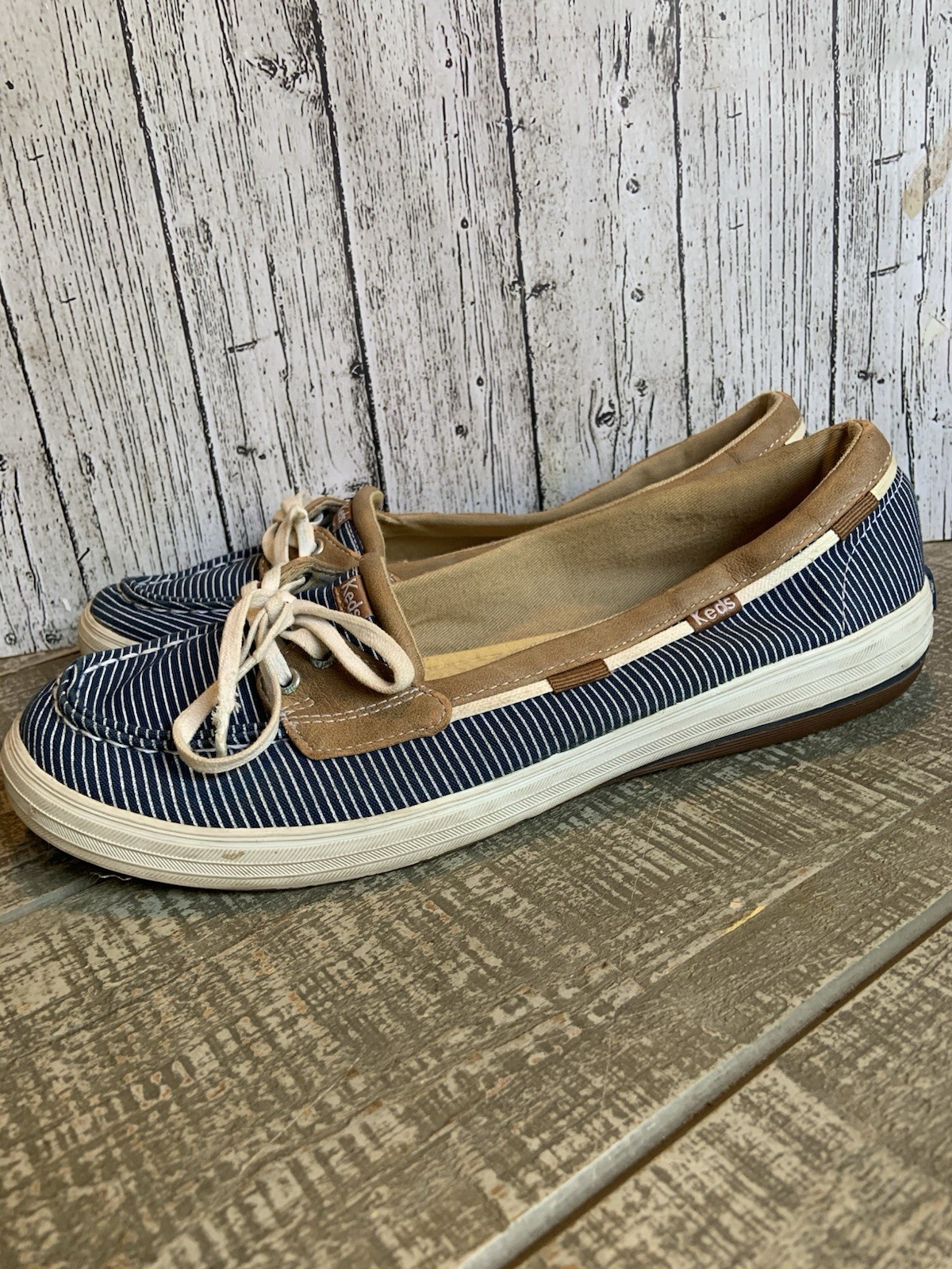 KEDS Charter Stripe Slip On Boat Shoes Women’s Size 8 Navy Blue White