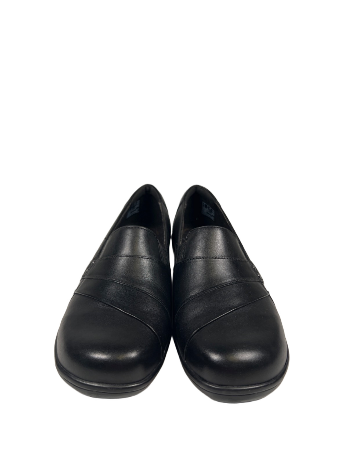 Clarks Collection Women’s Black Leather May Marigold Slide On Shoes – 7