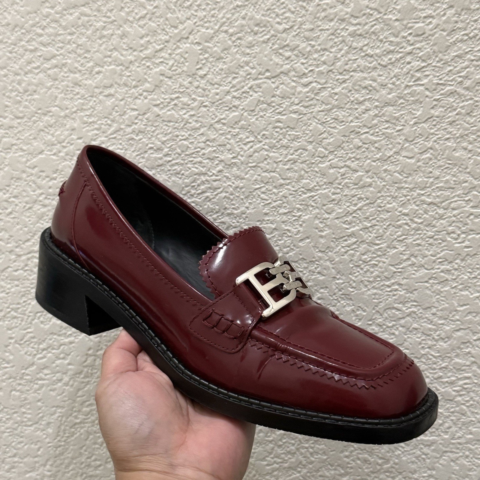 BALLY Ellyane 35 Heritage Red Burgundy Calfskin Leather Low Heel Loafers 38.5