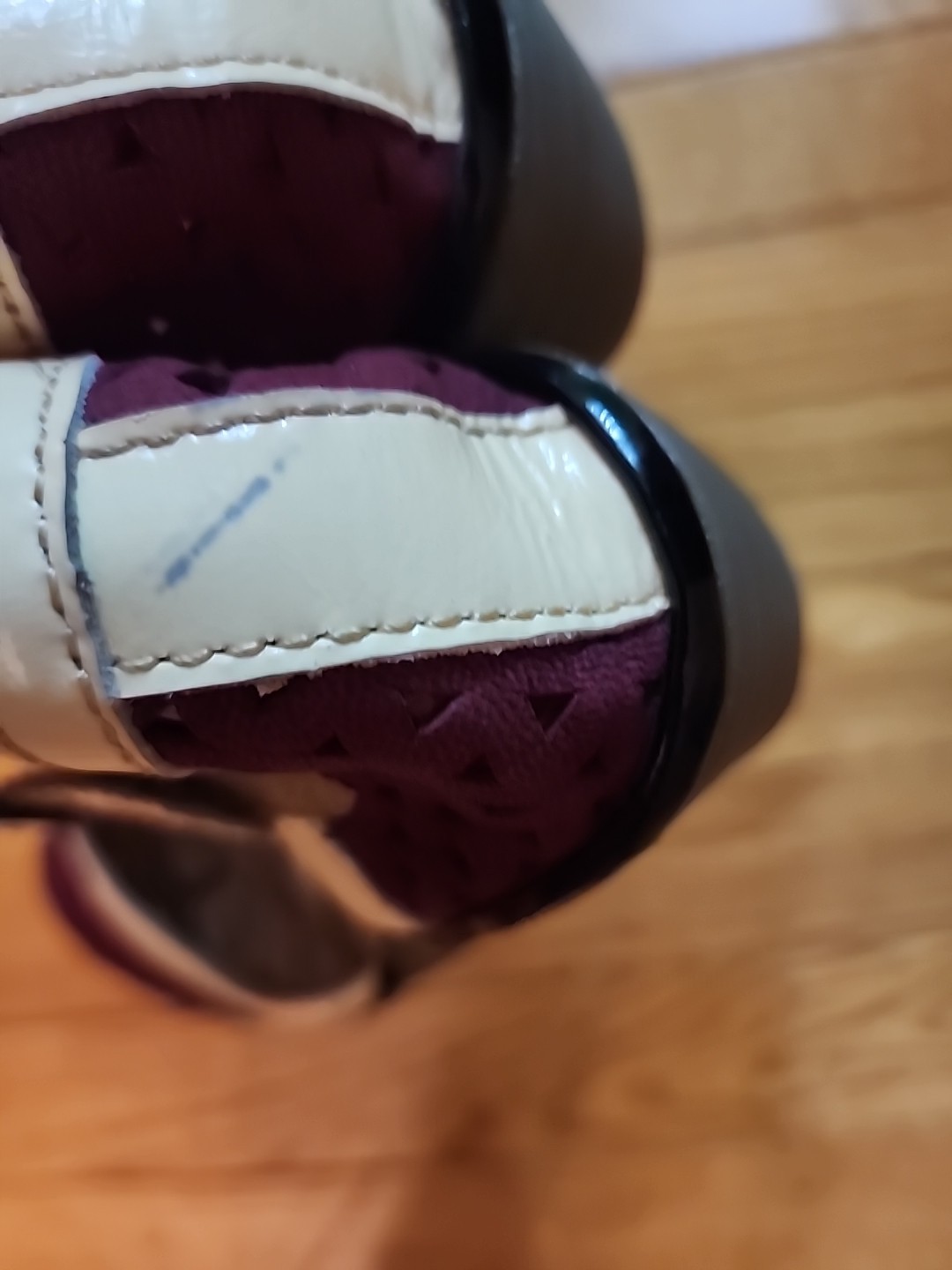 Fly London Burgundy With Cream Trim Mary Jane Wedge Shoes Sz 6 GUC