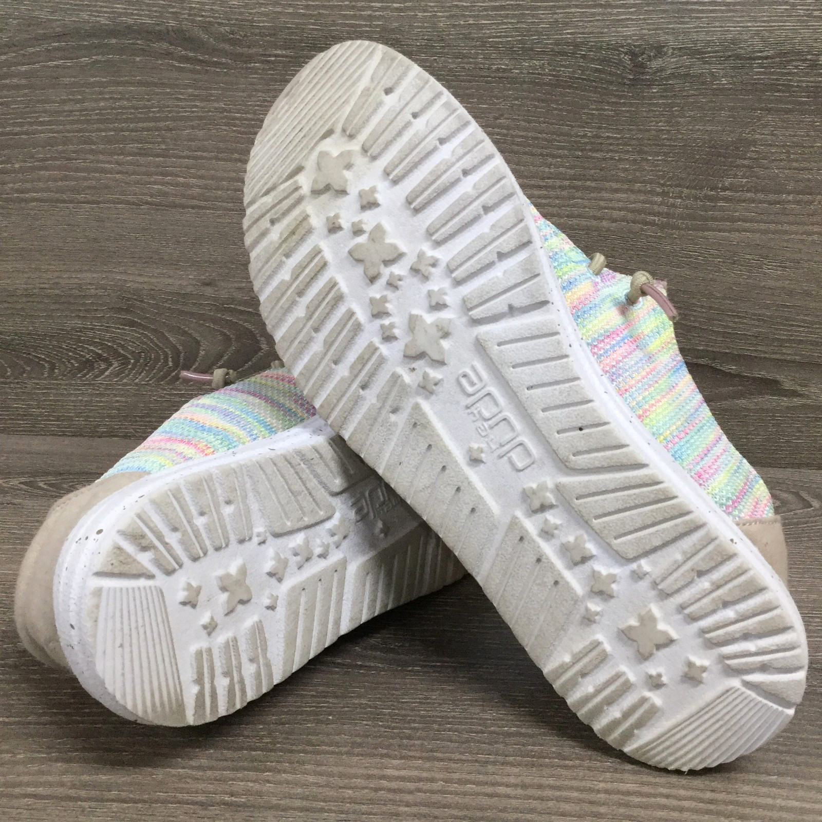 Hey Dude Wendy Sox Aurora White Womens Sz 6 Slip-On Pastel Rainbow Casual Shoes
