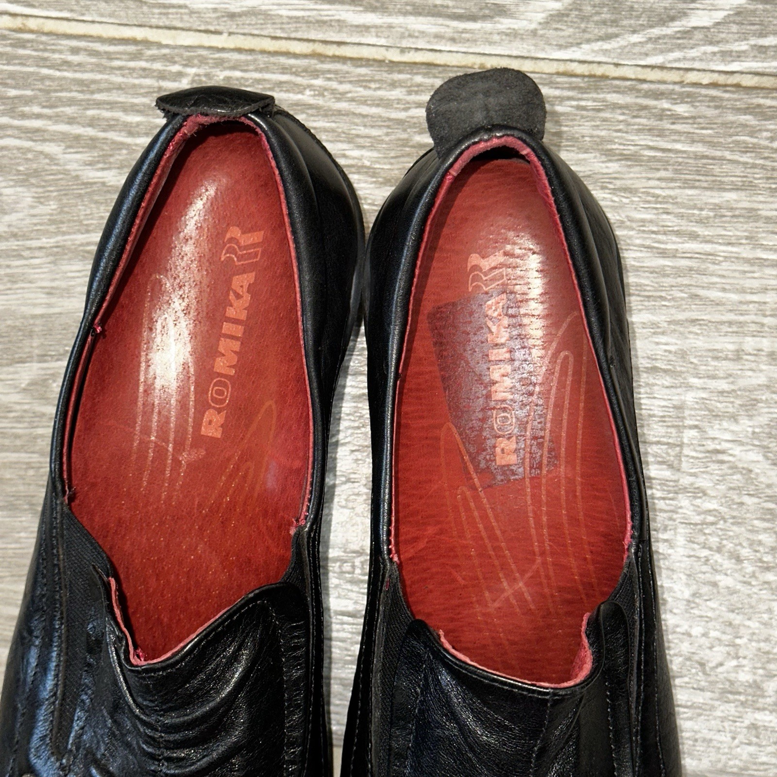Romika Cassie Wrinkled Black Slip-On Leather Shoes Comfort Low Heel Women’s 40