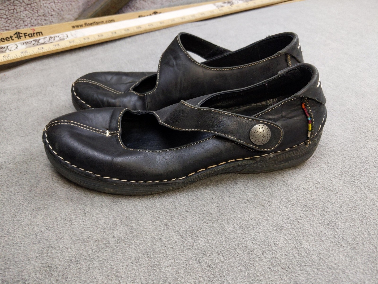 Spring Step Debutante Mary Jane Shoes Womens 8.5 39 Black Leather Button Comfort