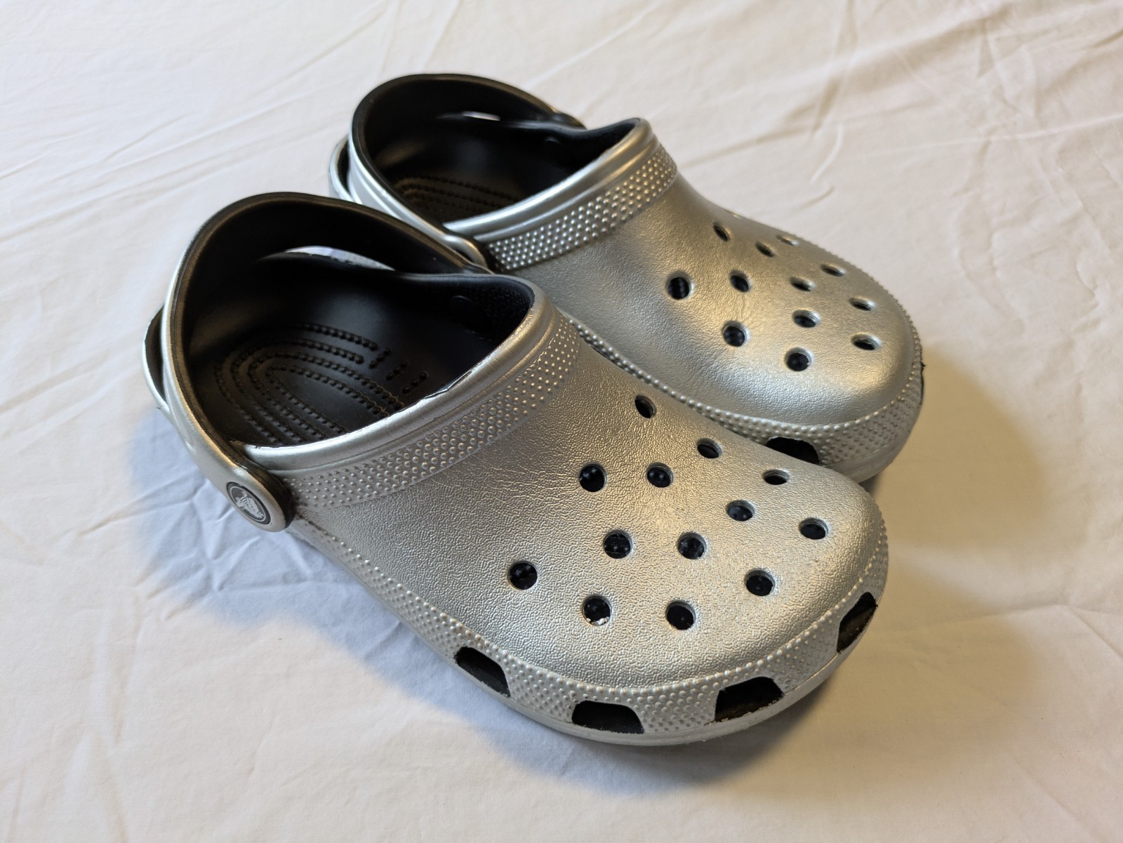 Crocs Classic Clogs Silver Gray Black Unisex Size M5 W7 Comfort Slip On Shoes