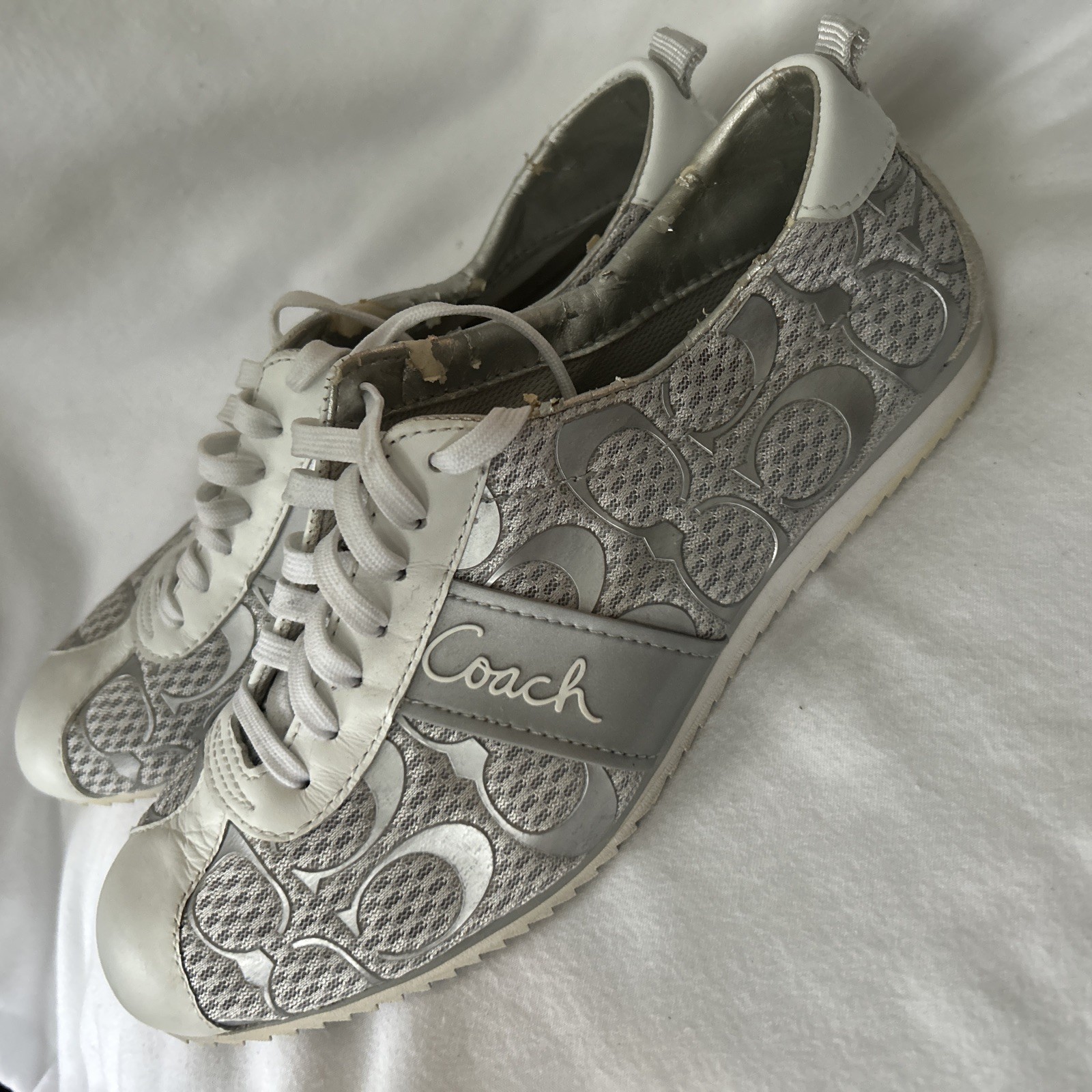 Coach VTG Y2K Women’s Baylee Signature Silver Sneakers 8.5