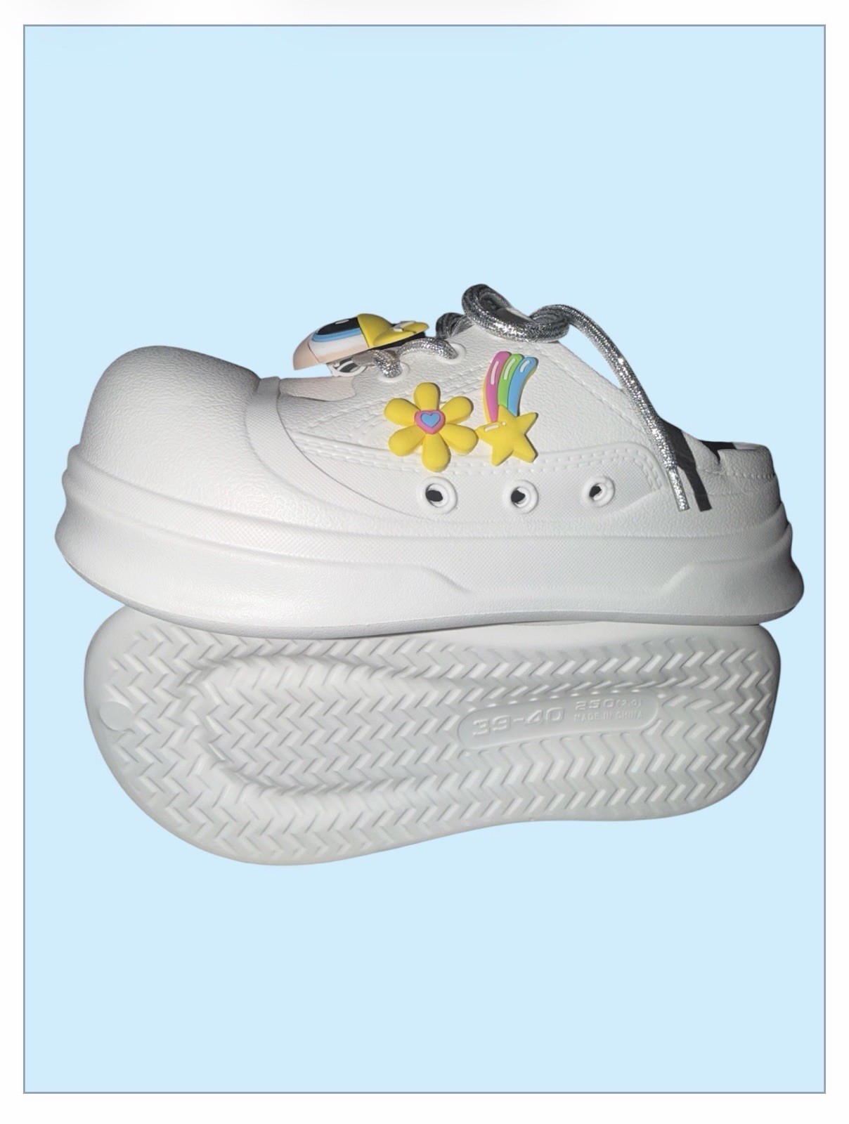 White Women’s Slip-On Clogs with Bubbles of Powerpuff Girls Size Large 39-40