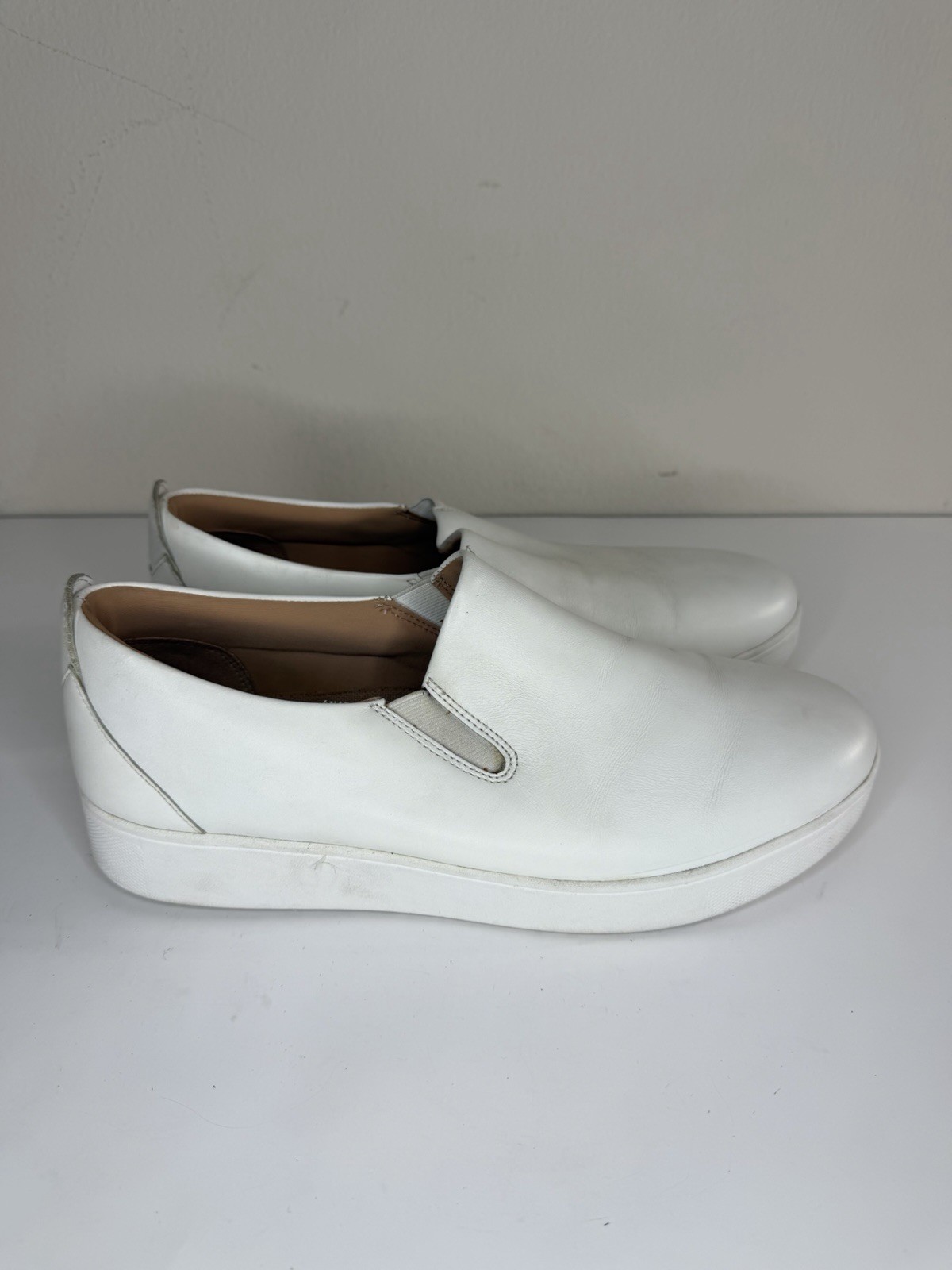 Fitflop Shoes Loafers White Leather Women Size 42 US 10 Comfort Walking Casual
