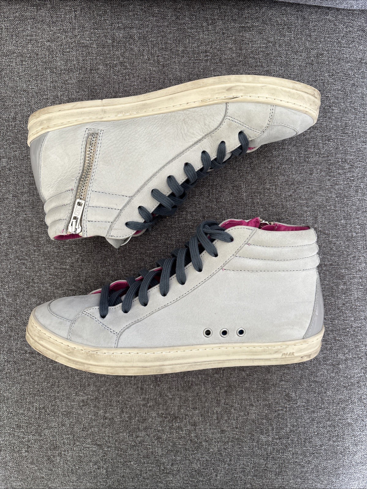 P448 High Top Sneaker Women EU 39 US 8.5 Italy Light Gray Pink Skate Zipper NICE
