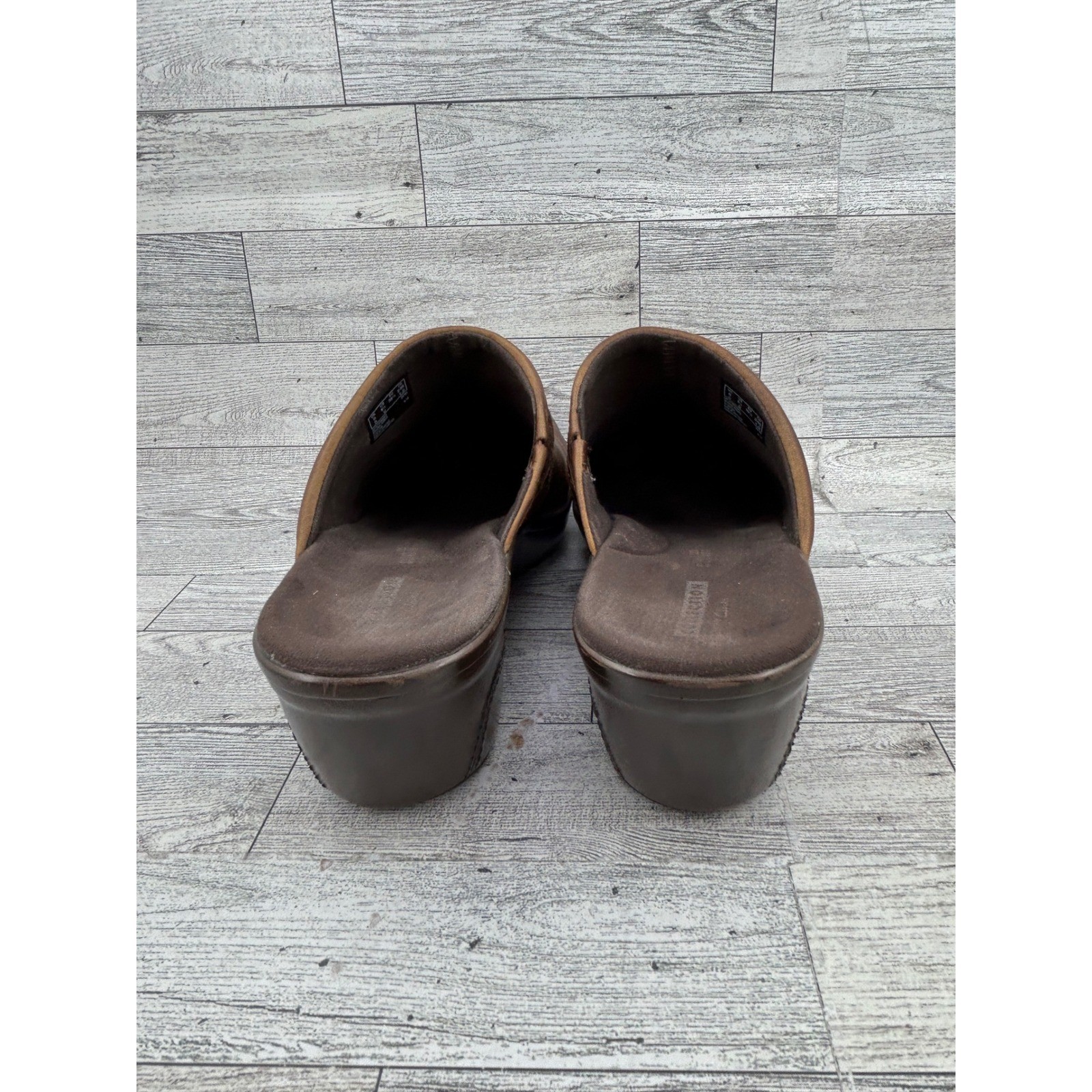 Clarks Collection Women Brown Leather Braided Mules Clogs Cushion Soft Sz 8.5 M