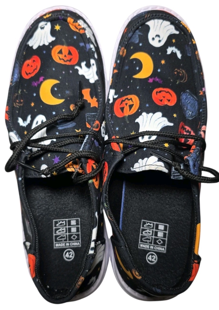 Halloween Ghosts Bats Jack O’Lantern Shoes Womens 11.5 – 12 Mens 9 – 9.5 NEW