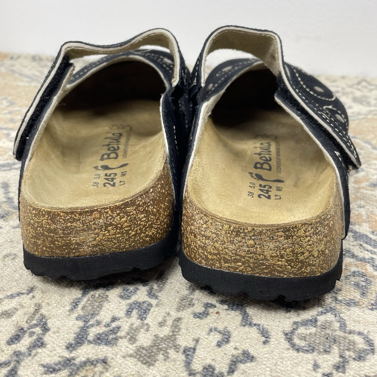 Betula By Birkenstock Mary Jane Clogs Black Suede Floral NWOB EU 38 US 7