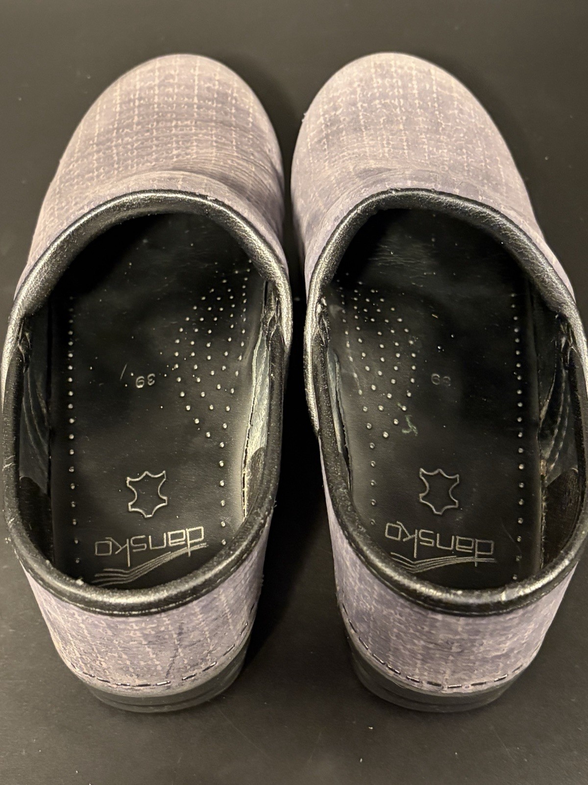 DANSKO Blue/Gray Textured/Cloth Pattern Clogs Shoes Size 39