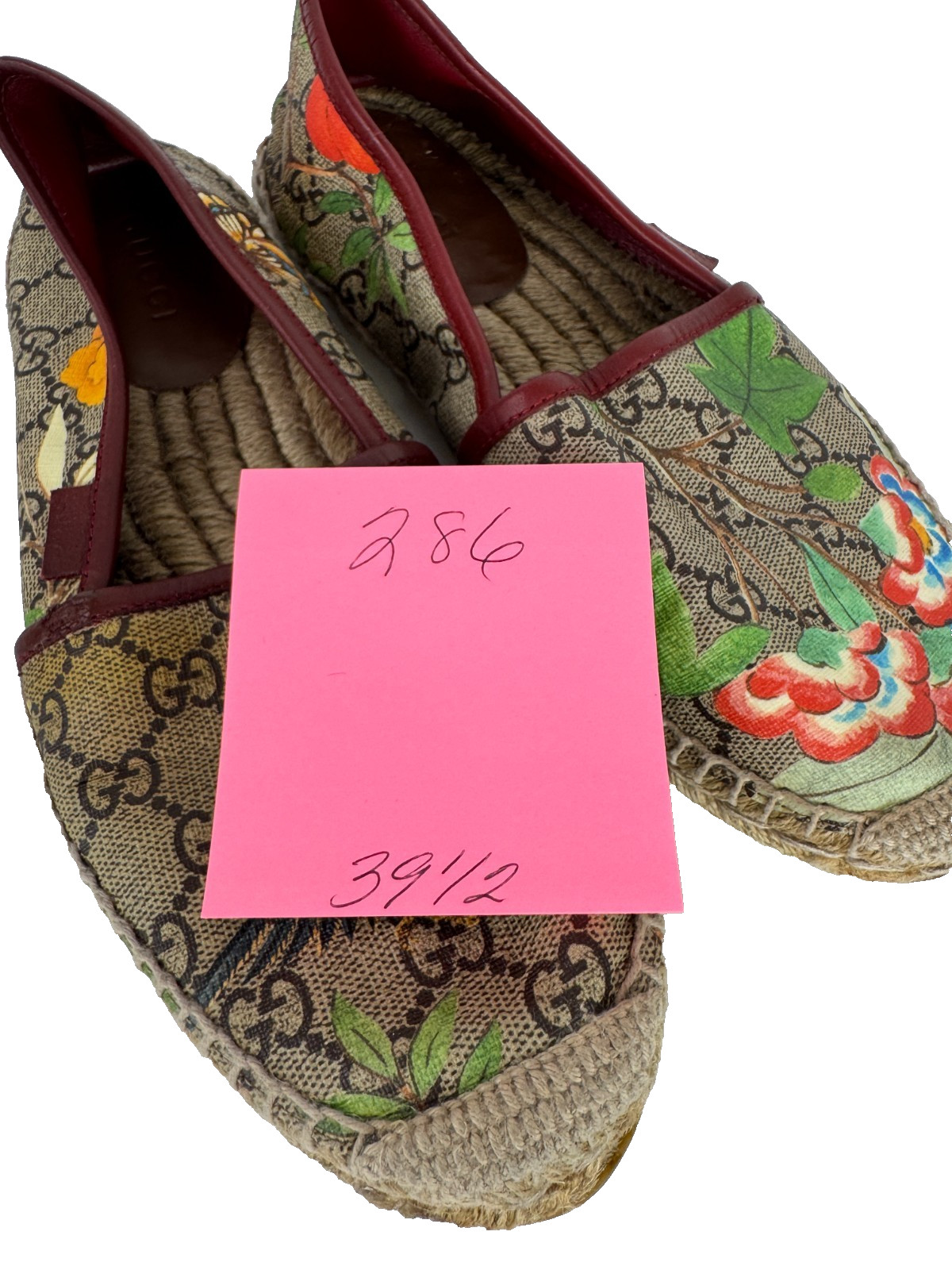 Gucci Auth Wome Auth GG Supreme Tian Espadrilles 9.5 US 39.5 EU Red Trim Shoes
