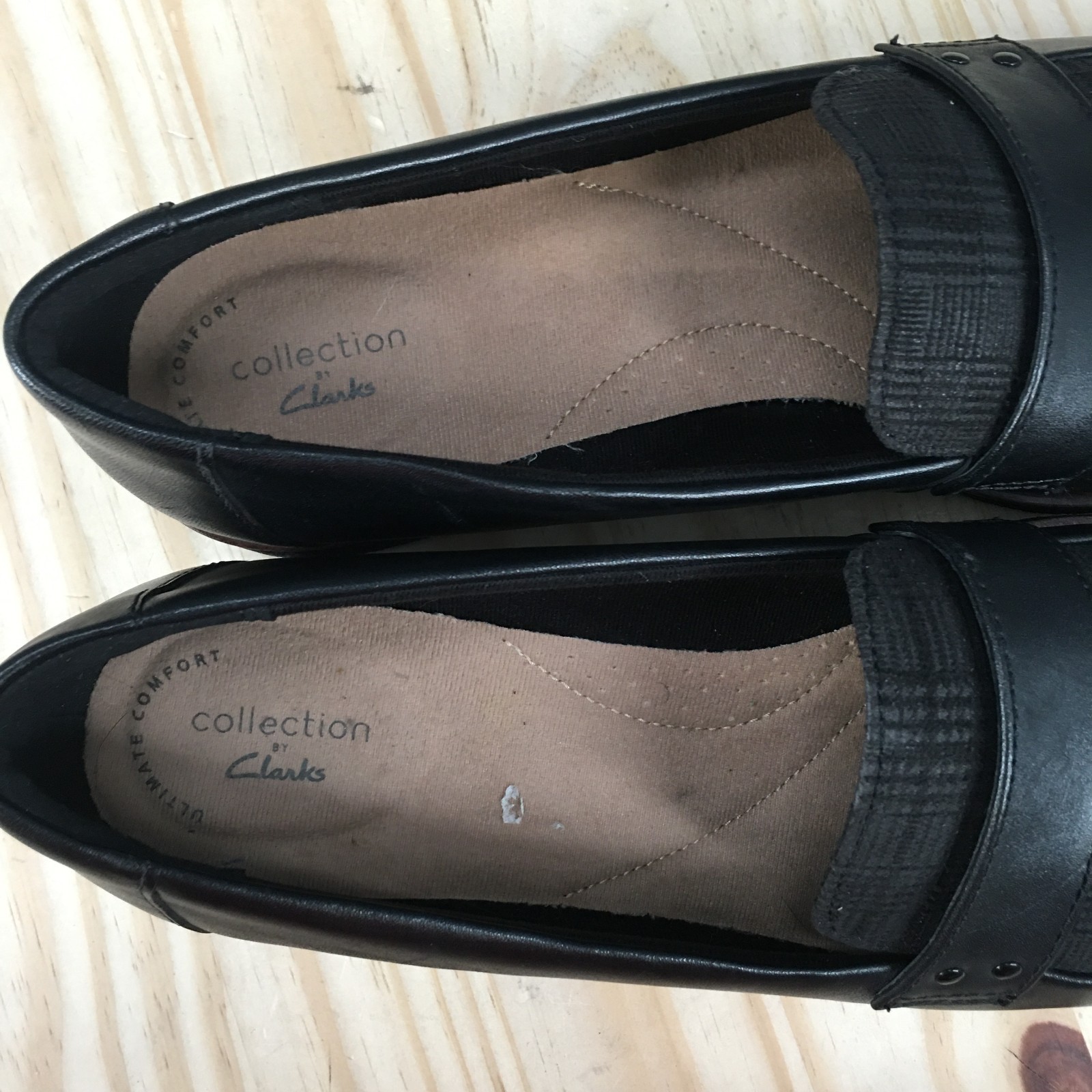 Clarks Griffin Sail Shoes Womens 10 M Casual Slip On Plaid Loafers Black Leather