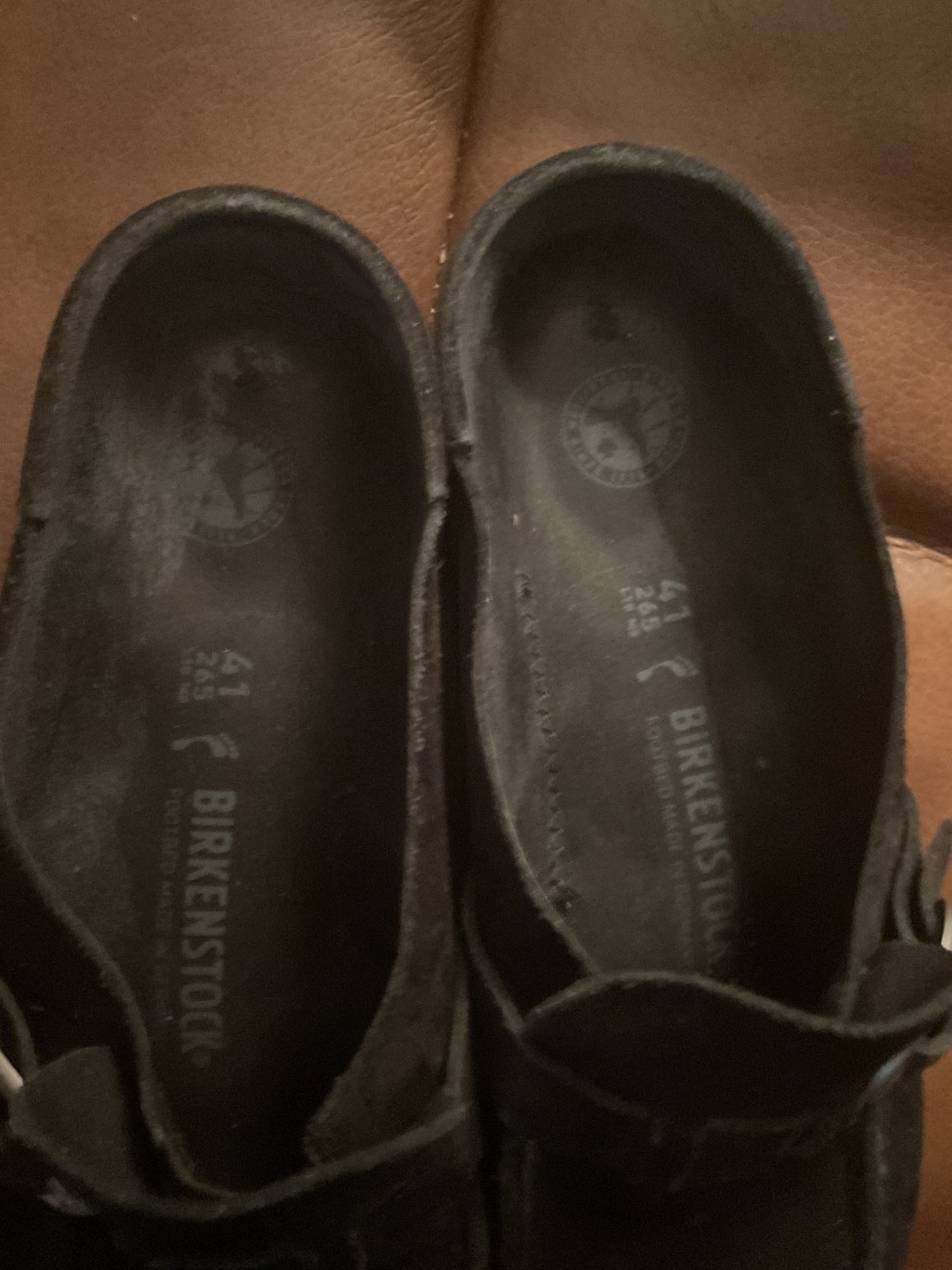 Birkenstock black suede mules with silver buckle size 41