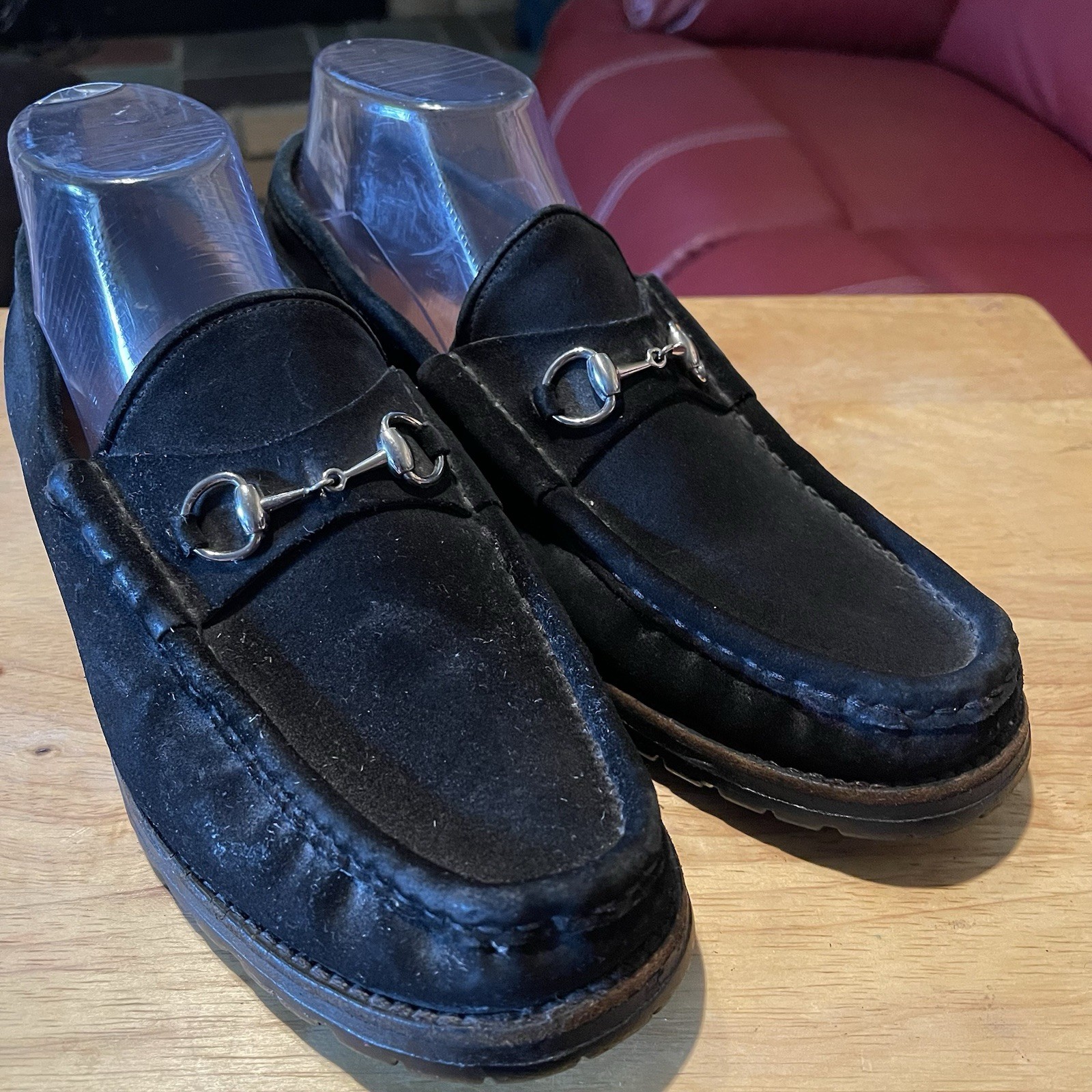 Vintage Gucci Horsebit Womens Black Suede Loafer Size 10 Preppy Career Old Money