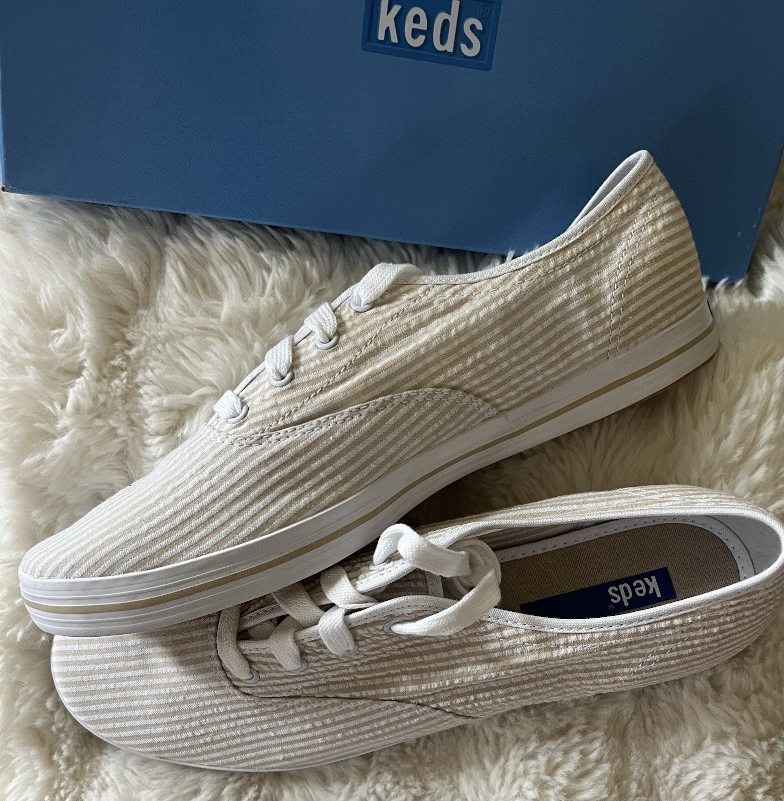 Vintage Keds Seersucker Sneakers Womens Size 10M NOS NIB Y2K Stripe