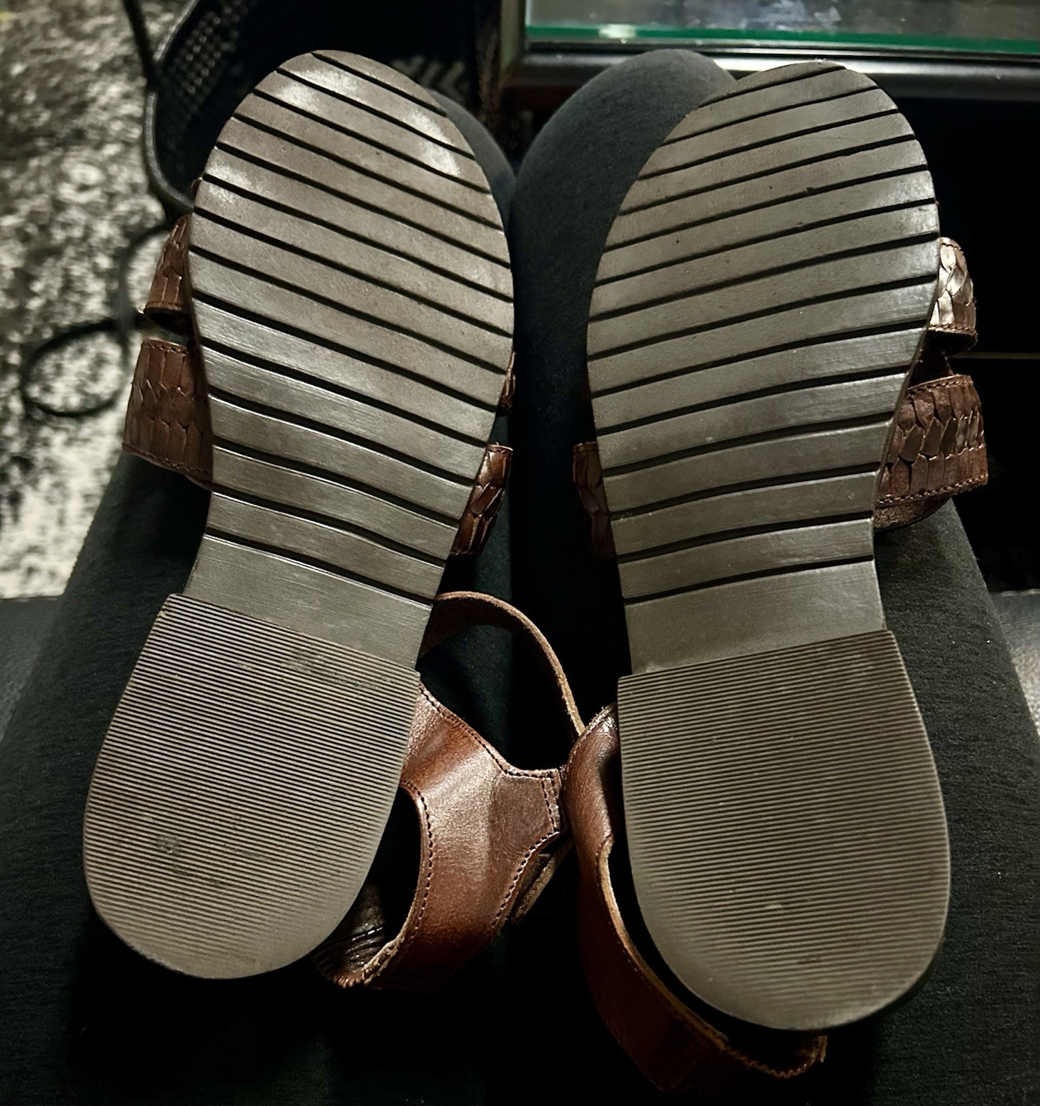 Rockport Women’s 7 Brown Leather Weaved Strapped Sandals India