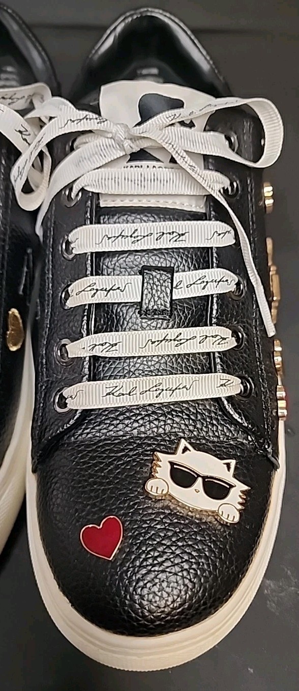 Karl Lagerfeld Women’s Size 7.5 Black Cate Pins K22 Tennis Shoes Charms Leather