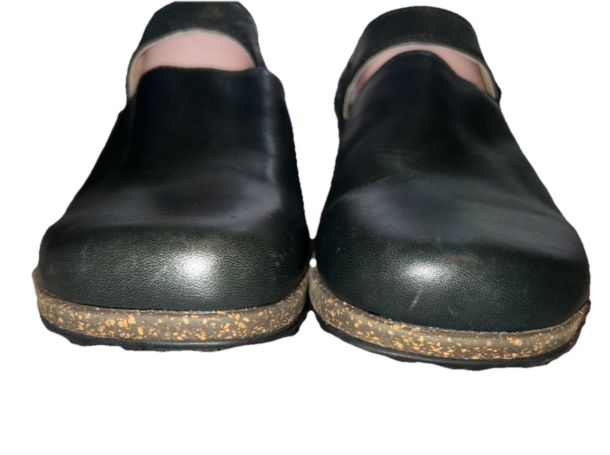Womens Teva Delavina Black leather mules Clog Sz 8.5