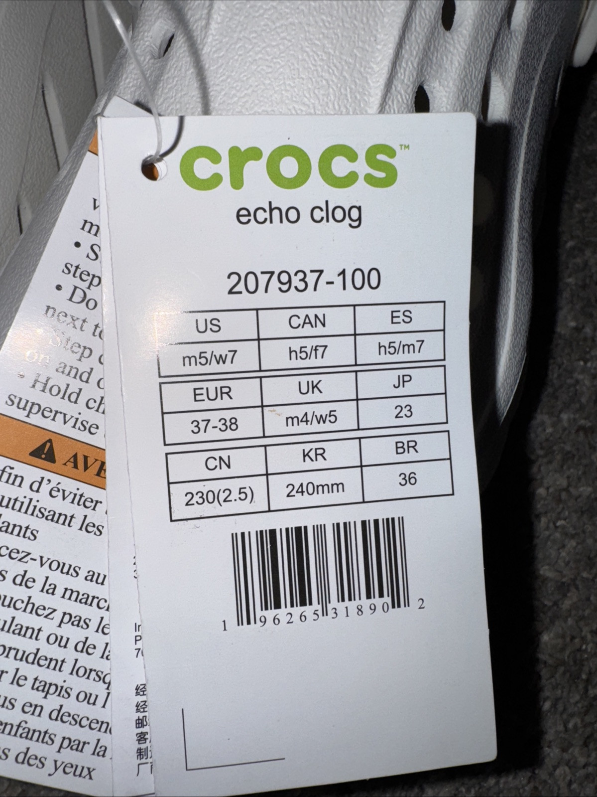 Platform Crocs Echo Clog White Womens 7 Mens Sz 5 Mules 207937 Tags Cloth Strap