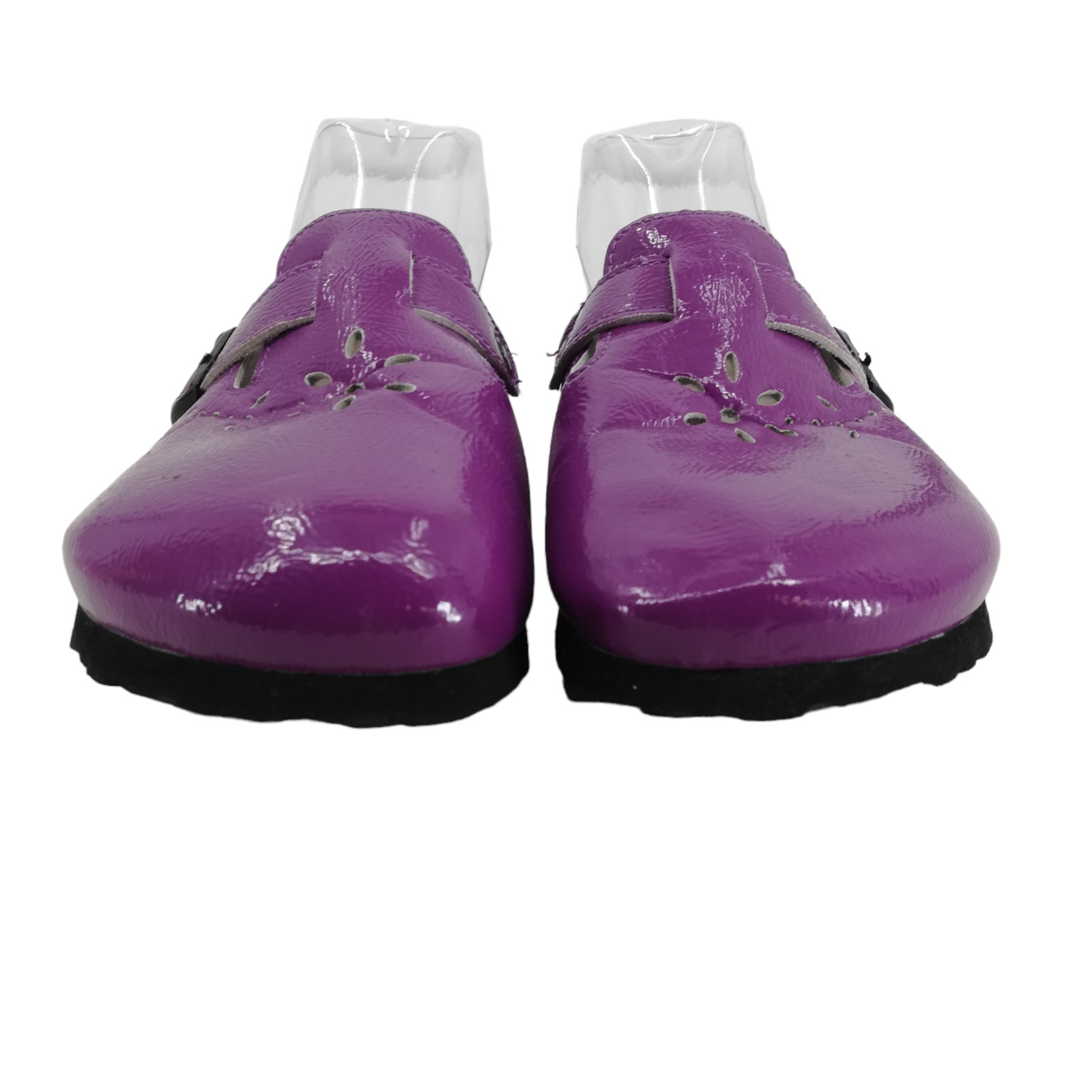 Betula Birkenstock Purple Slip On Leather Clogs Size 38 US 7 Flower Perforated